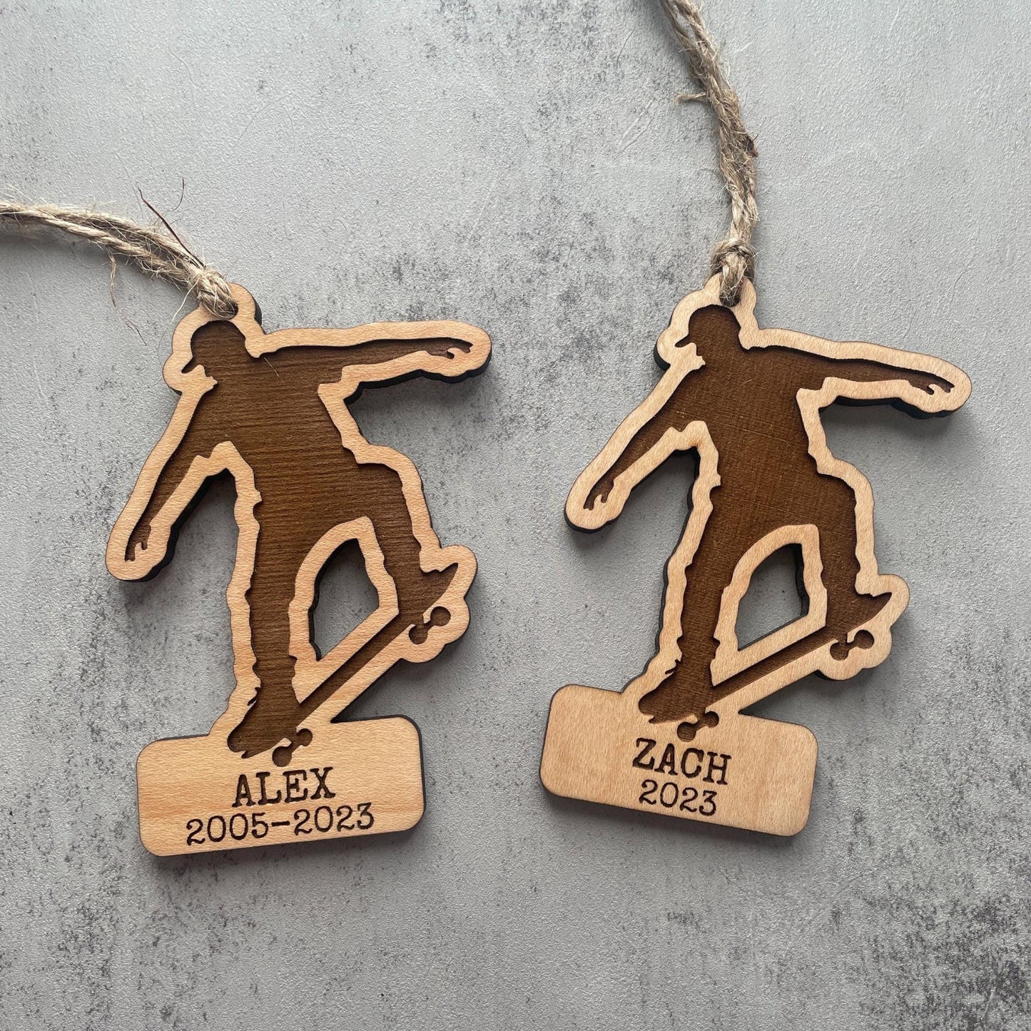 Custom Skateboard Ornament Laser Engraved Maple - Unique Holiday Decor Gift