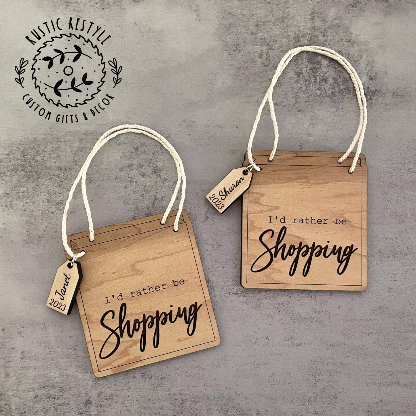Shopping bag ornaments, shopping gift bags with name tag
