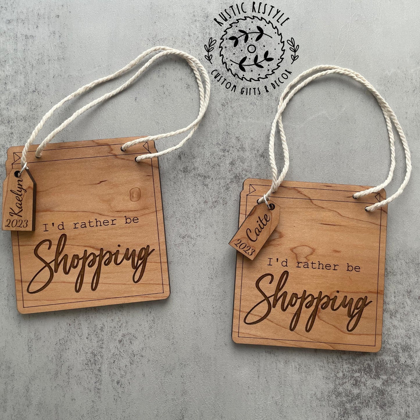 Shopping bag ornaments, shopping gift bags with name tag