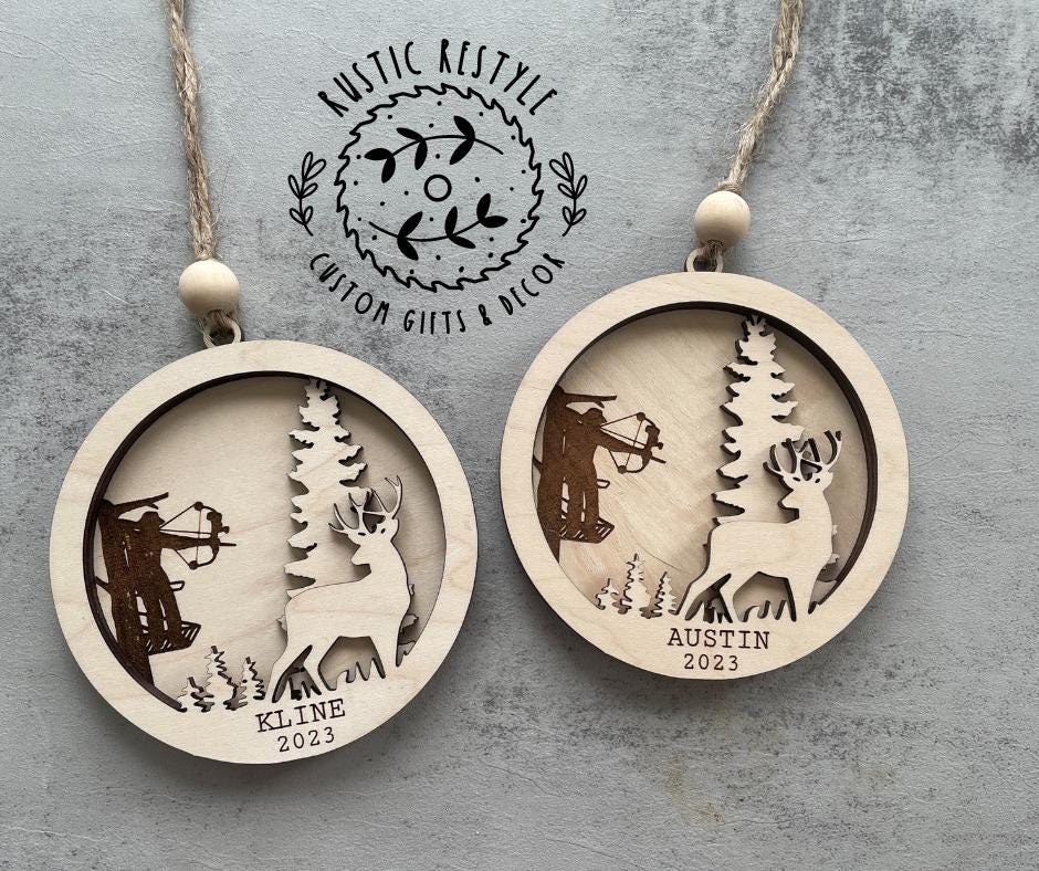 Deer hunting Ornament, Girl or Guy Hunter, engraved Christmas tree ornament, personalized Hunting gift
