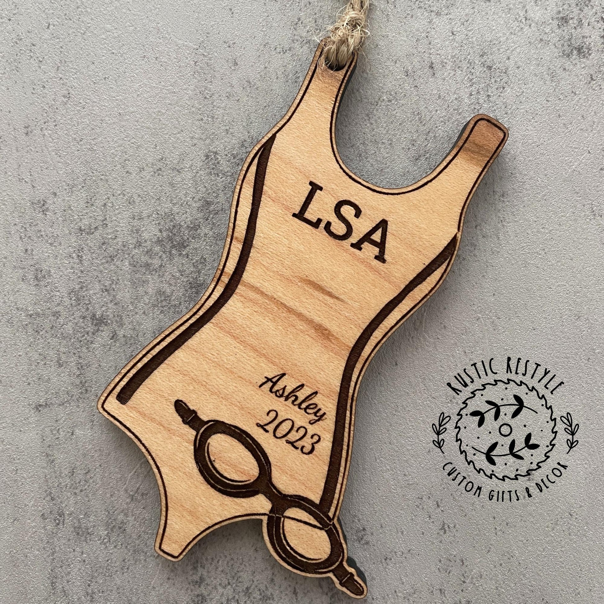 Swimming Christmas Ornament, Personalized swimming trunks or swim suit with goggles