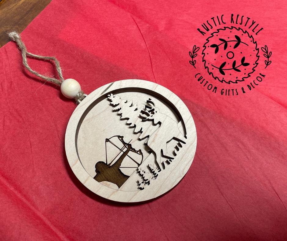 Deer hunting Ornament, Girl or Guy Hunter, engraved Christmas tree ornament, personalized Hunting gift