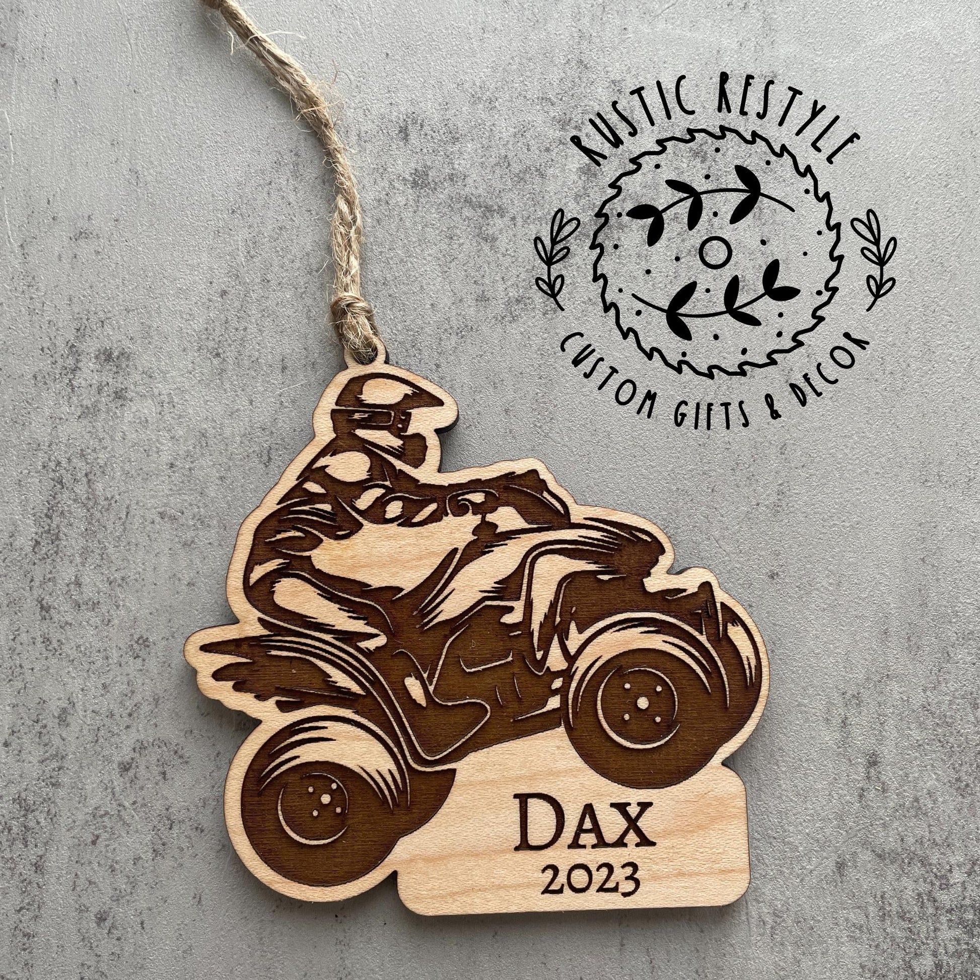 ATV Christmas Ornament, Personalized wood 4 Wheeler ornament