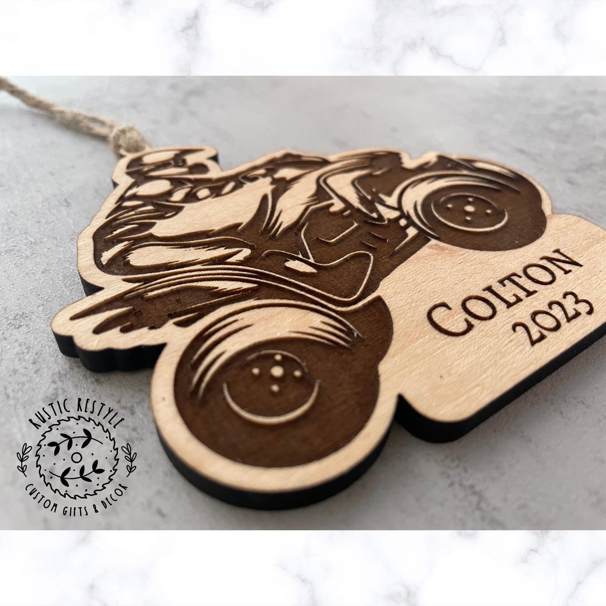ATV Christmas Ornament, Personalized wood 4 Wheeler ornament