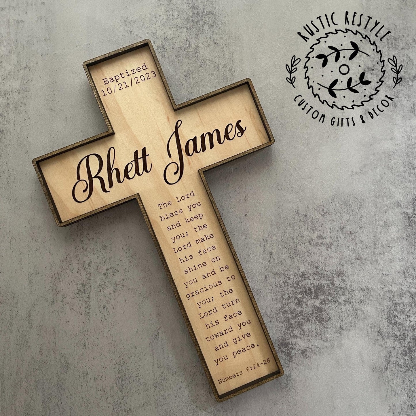 Christening Baptism sign, godparent or godchild present, Personalized Wood dedication cross