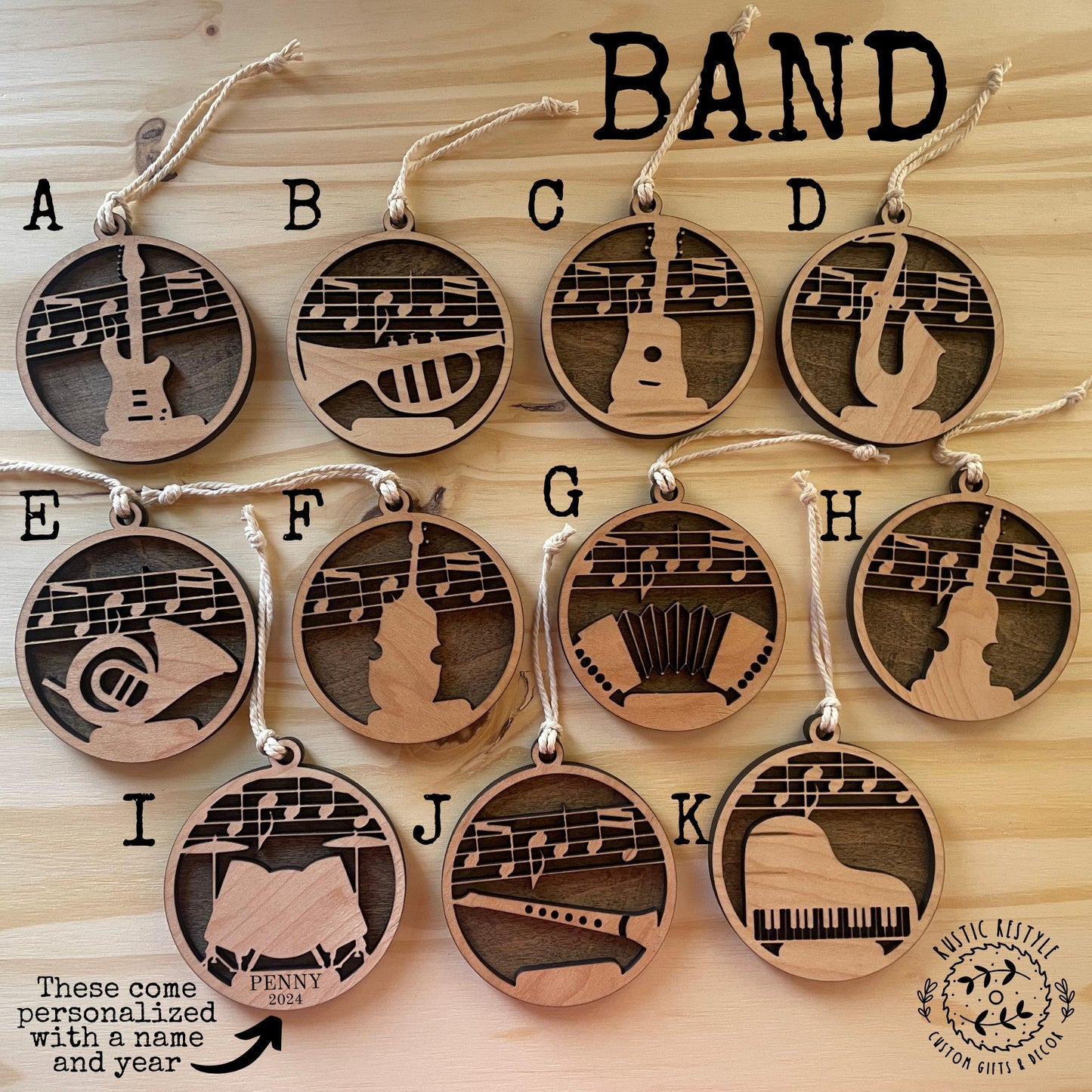 Band Instruments Ornament, Guitar, piano, flute, Violin, Saxophone, drums, cello, french horn, accordion, trumpet