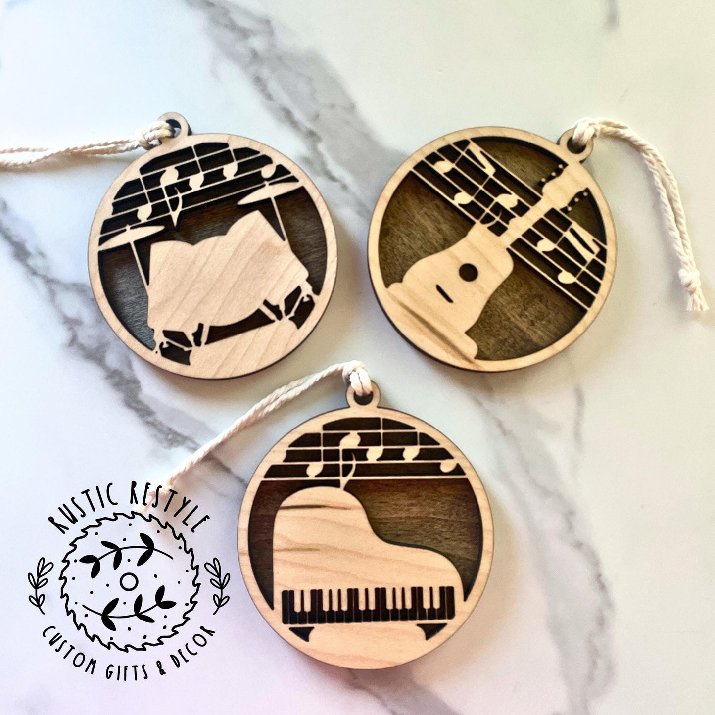 Band Instruments Ornament, Guitar, piano, flute, Violin, Saxophone, drums, cello, french horn, accordion, trumpet