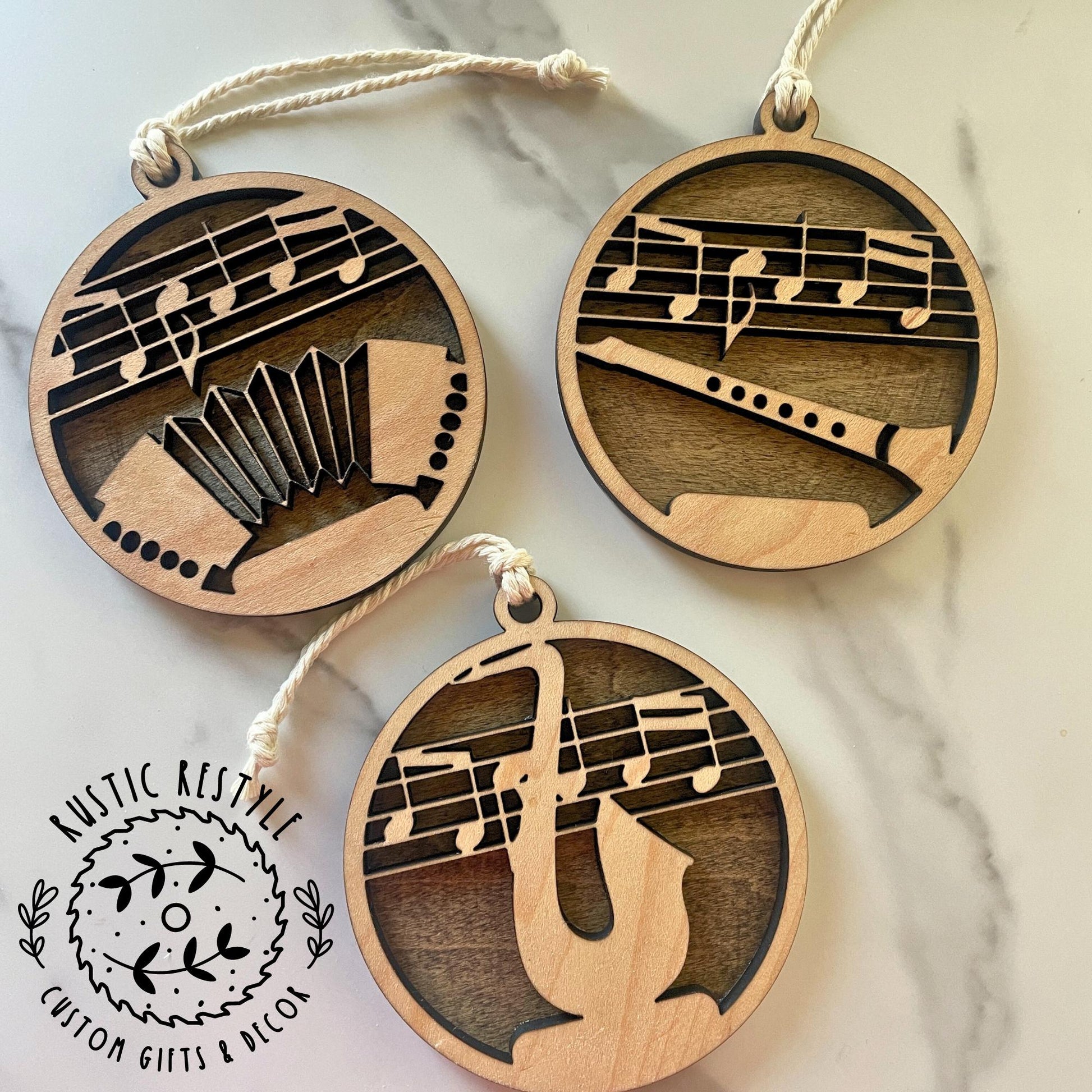 Band Instruments Ornament, Guitar, piano, flute, Violin, Saxophone, drums, cello, french horn, accordion, trumpet