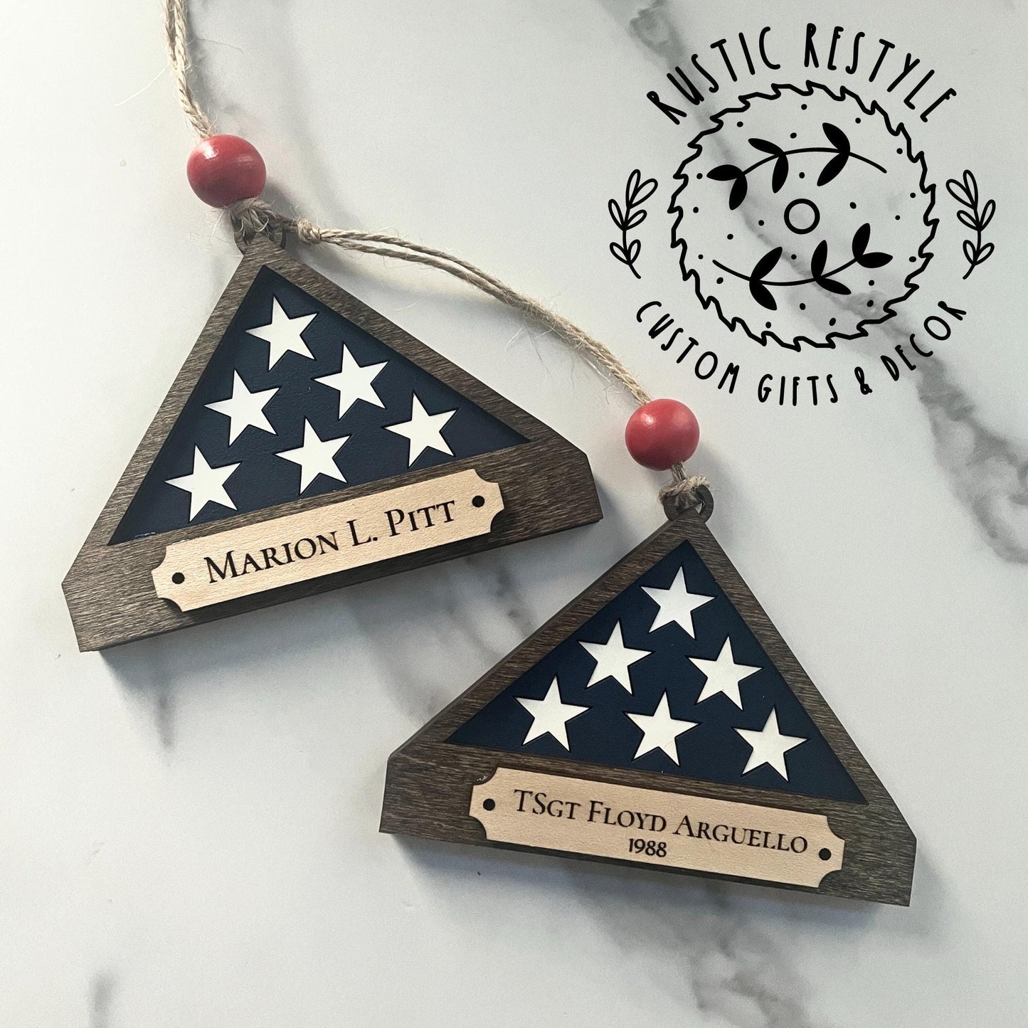 Military flag Remembrance ornament, personalized Memorial Christmas Ornament with engraved names
