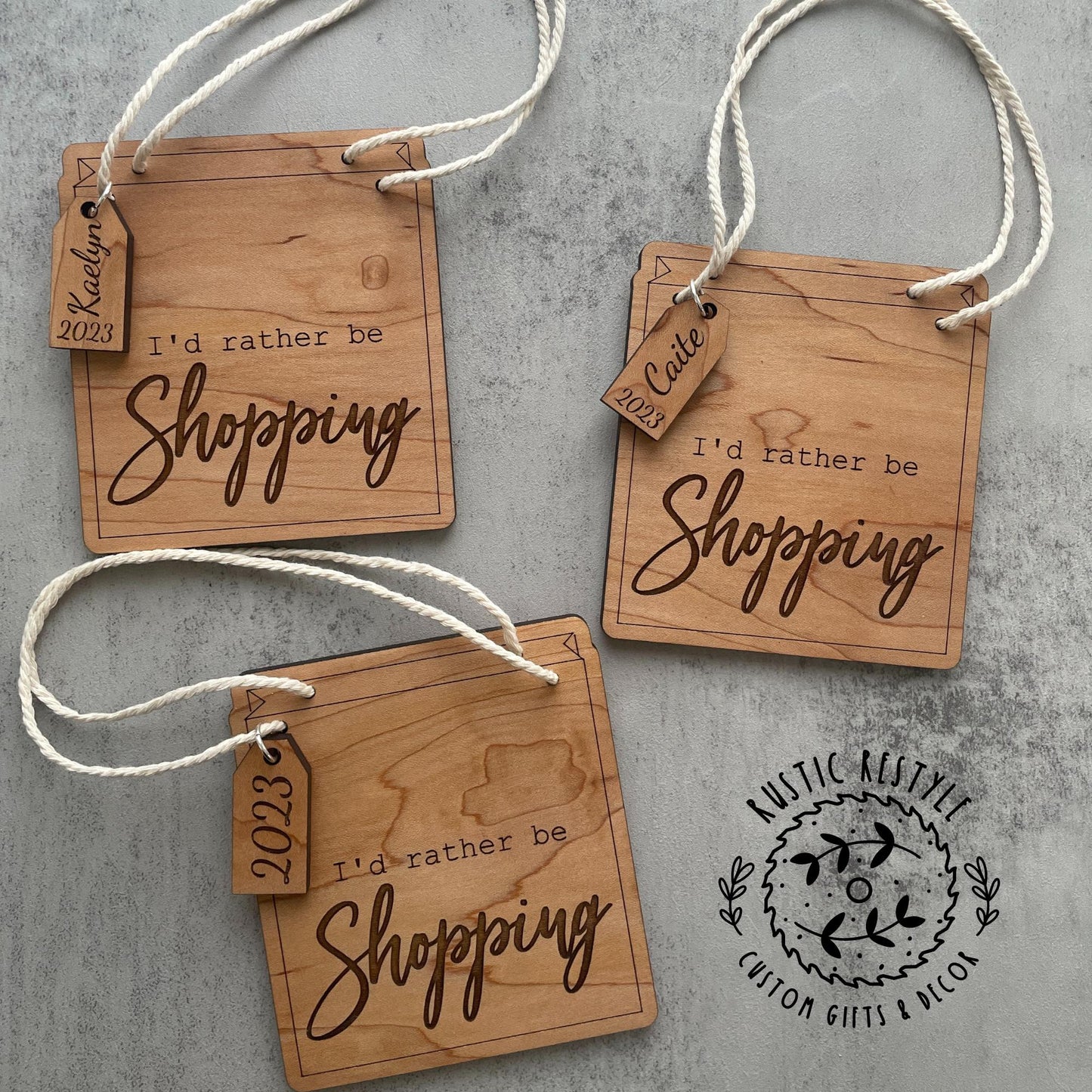 Shopping bag ornaments, shopping gift bags with name tag