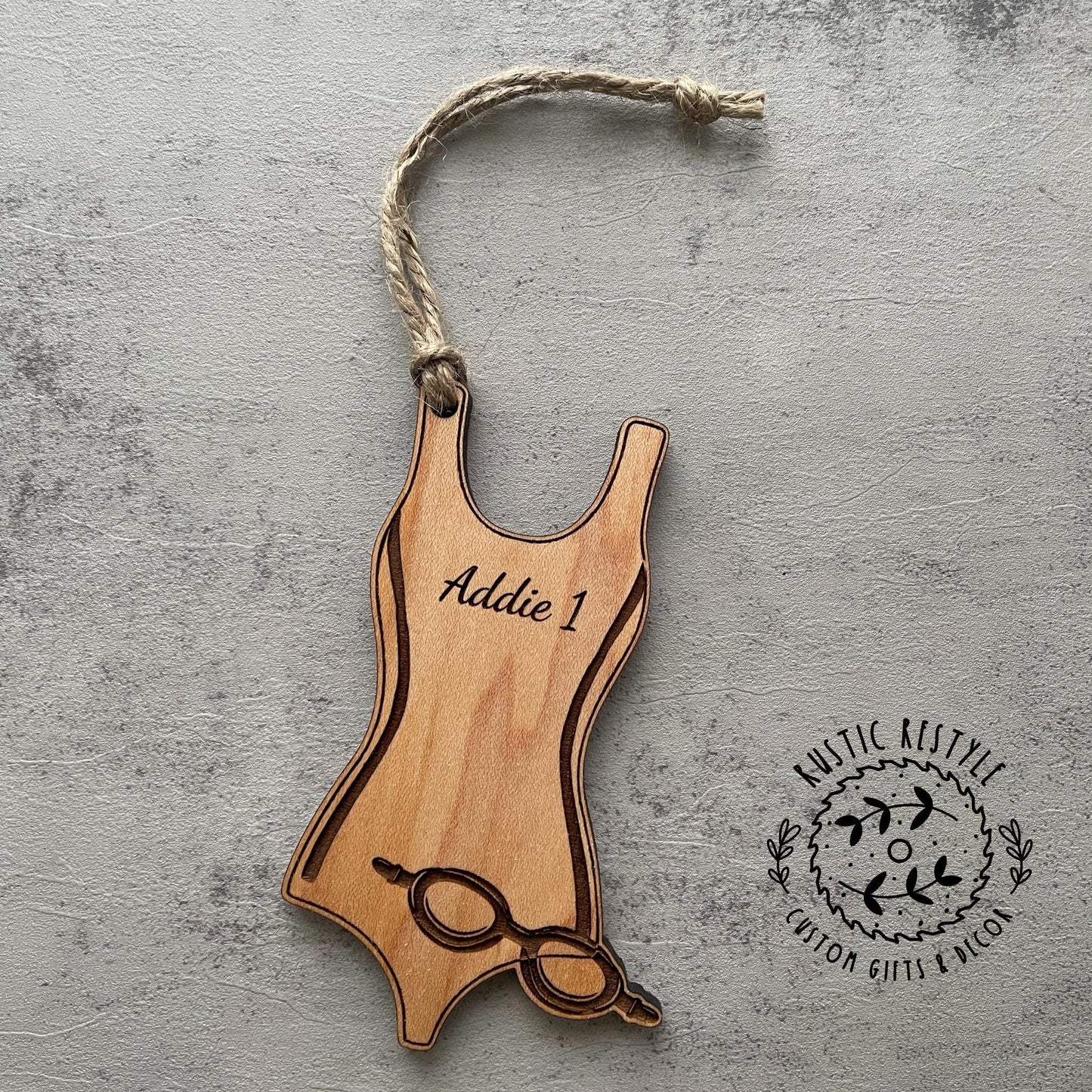 Swimming Christmas Ornament, Personalized swimming trunks or swim suit with goggles