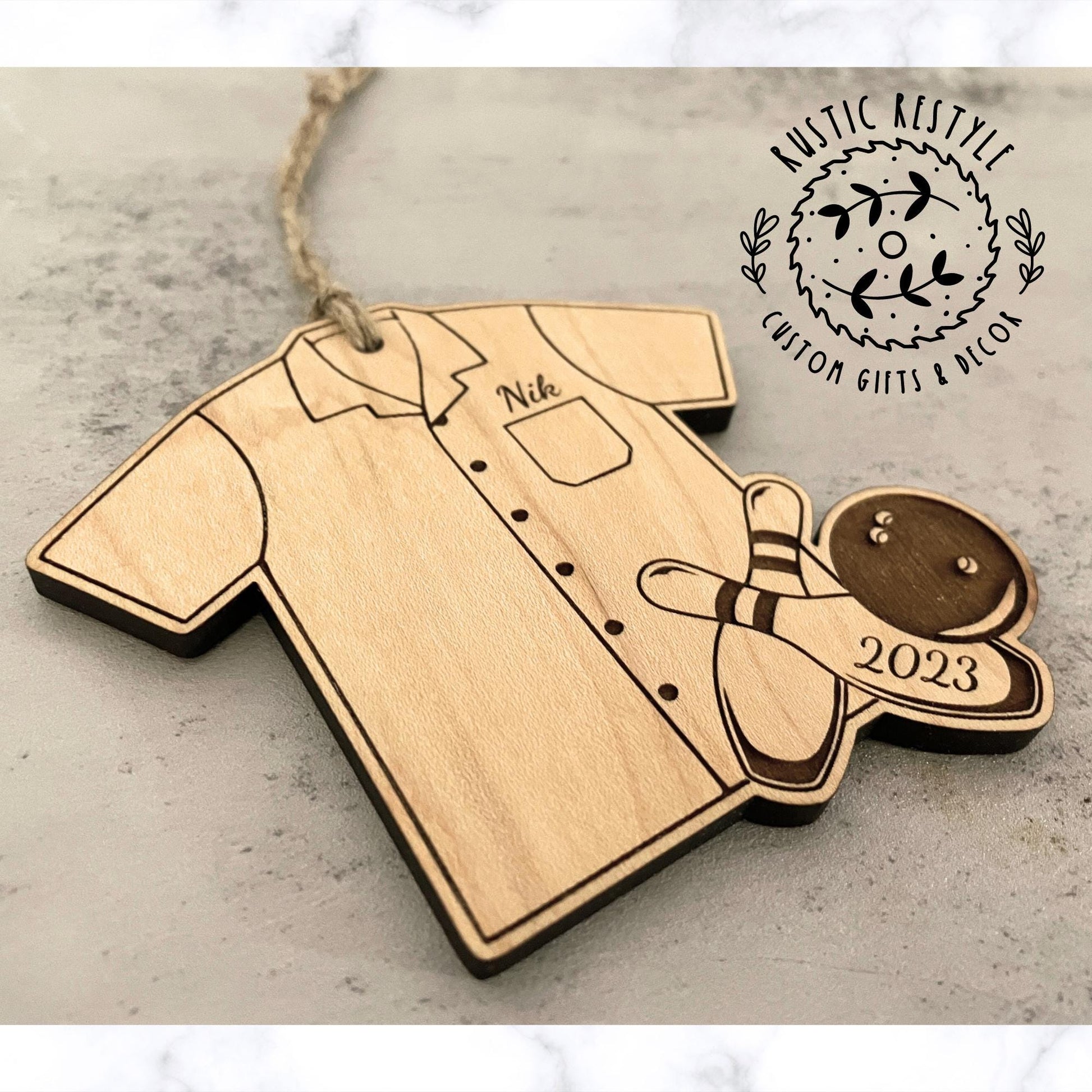 Bowling Christmas Ornament, Personalized bowling shirt with pins Ornamnet