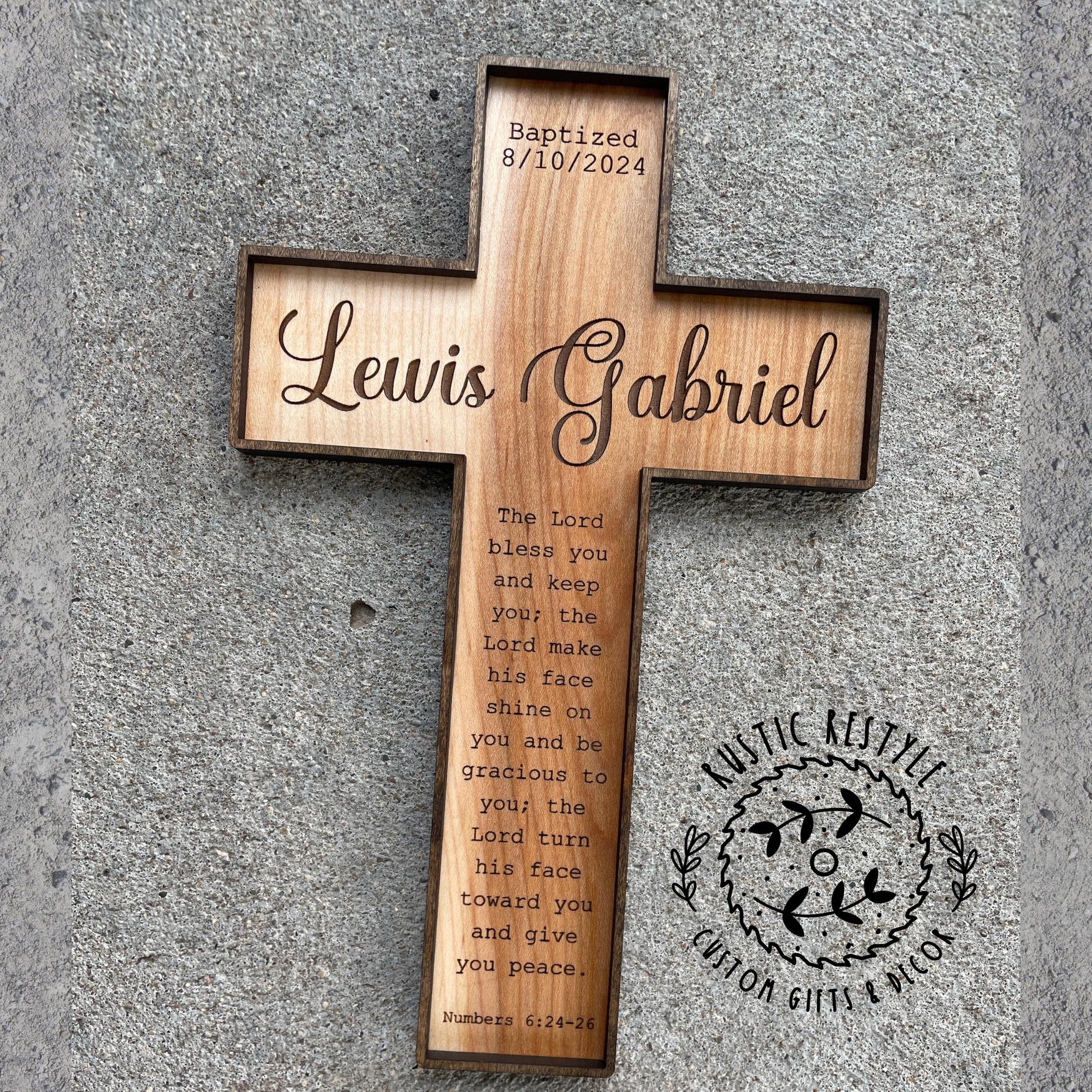 Christening Baptism sign, godparent or godchild present, Personalized Wood dedication cross