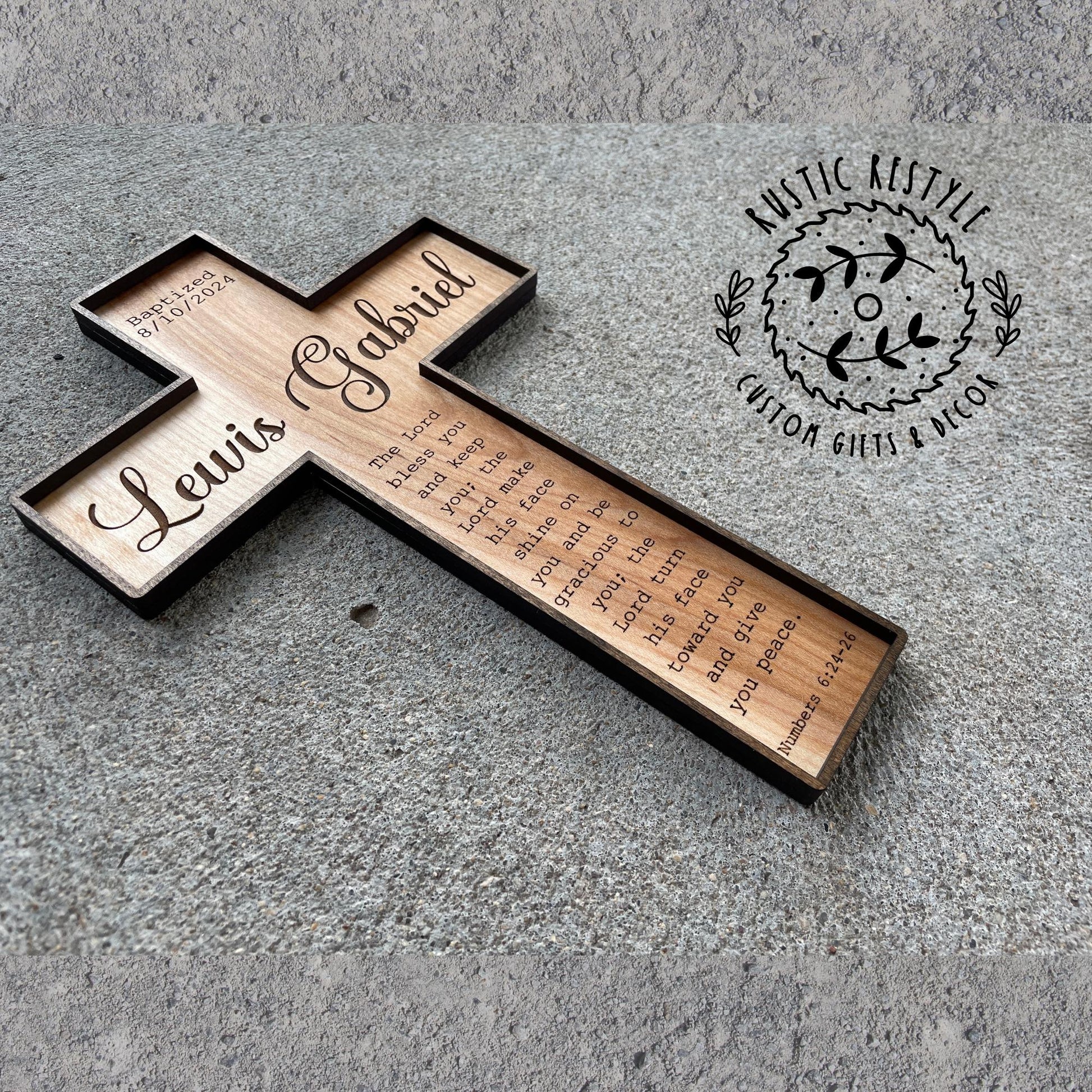 Christening Baptism sign, godparent or godchild present, Personalized Wood dedication cross