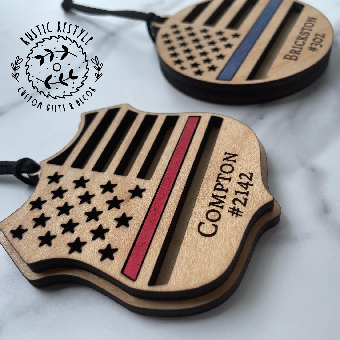 First responder Ornaments, Firemen, and Law enforcement with a red or blue line