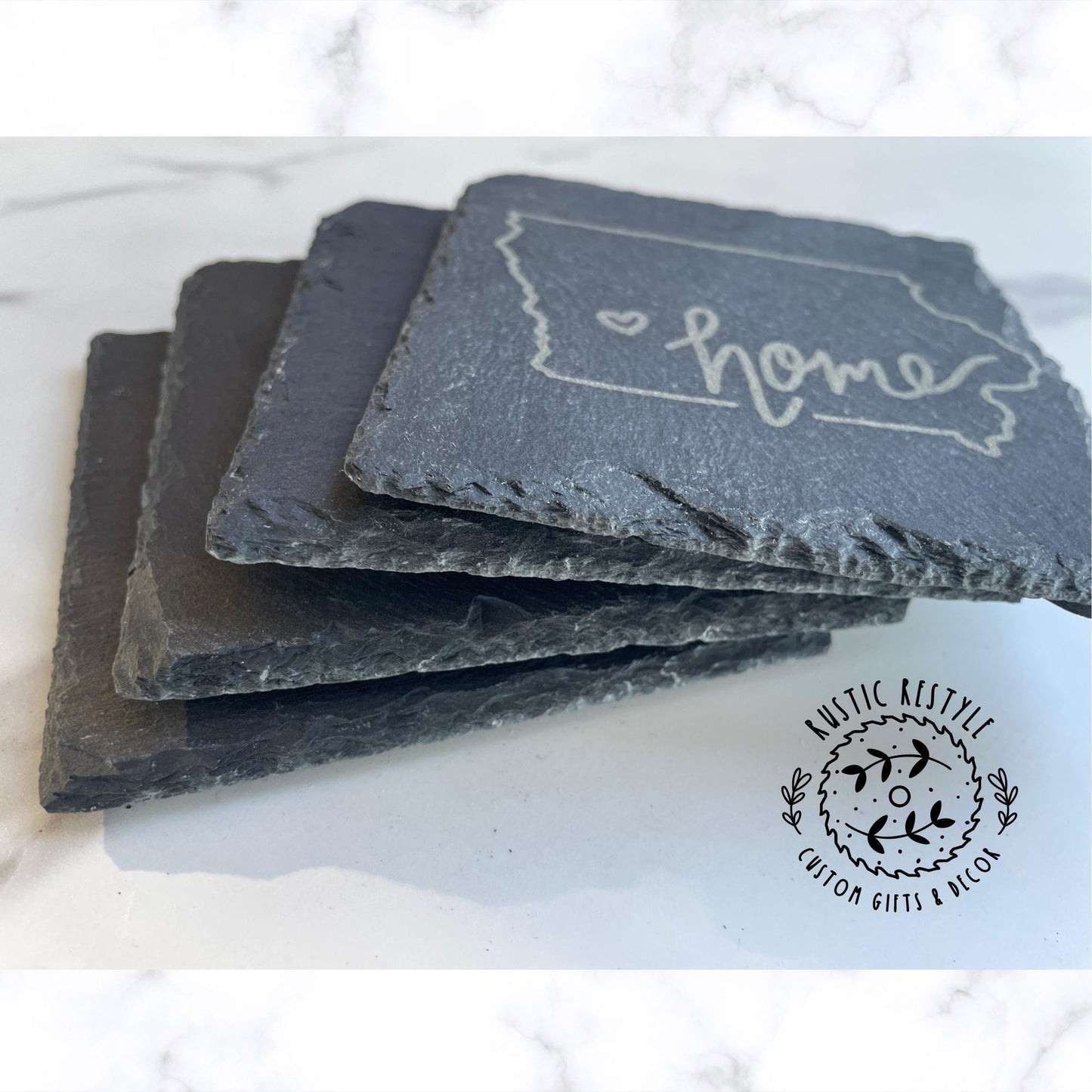 set of 4 Slate Coasters, custom home state gift