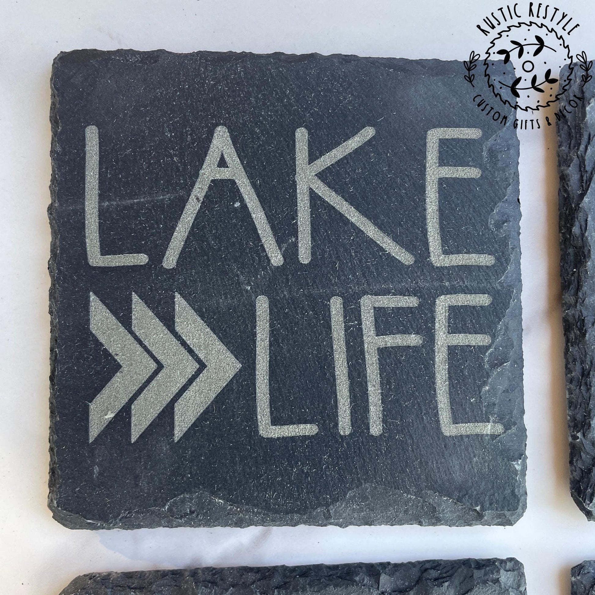 set of 4 Lake life, boat waves Slate Coasters