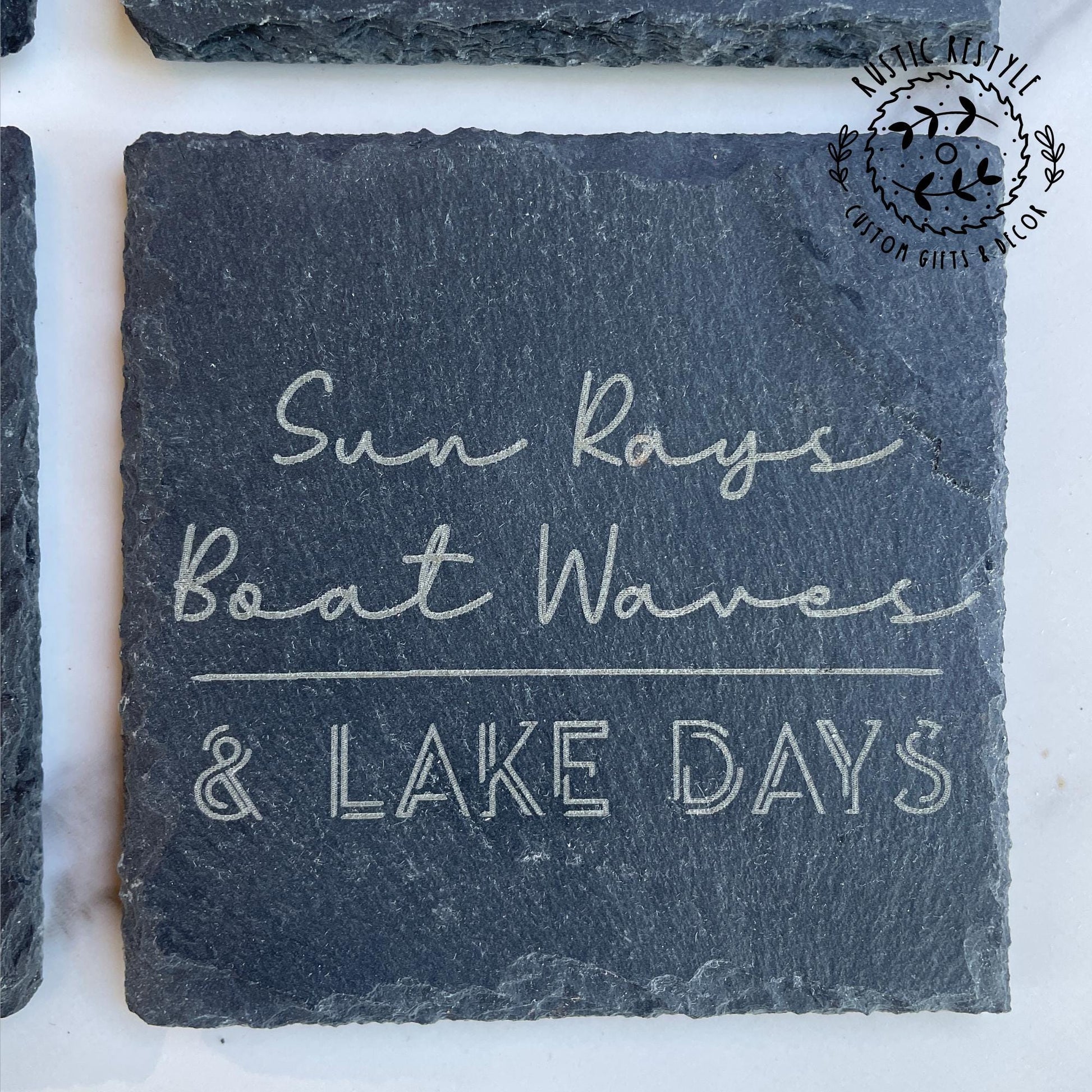 set of 4 Lake life, boat waves Slate Coasters