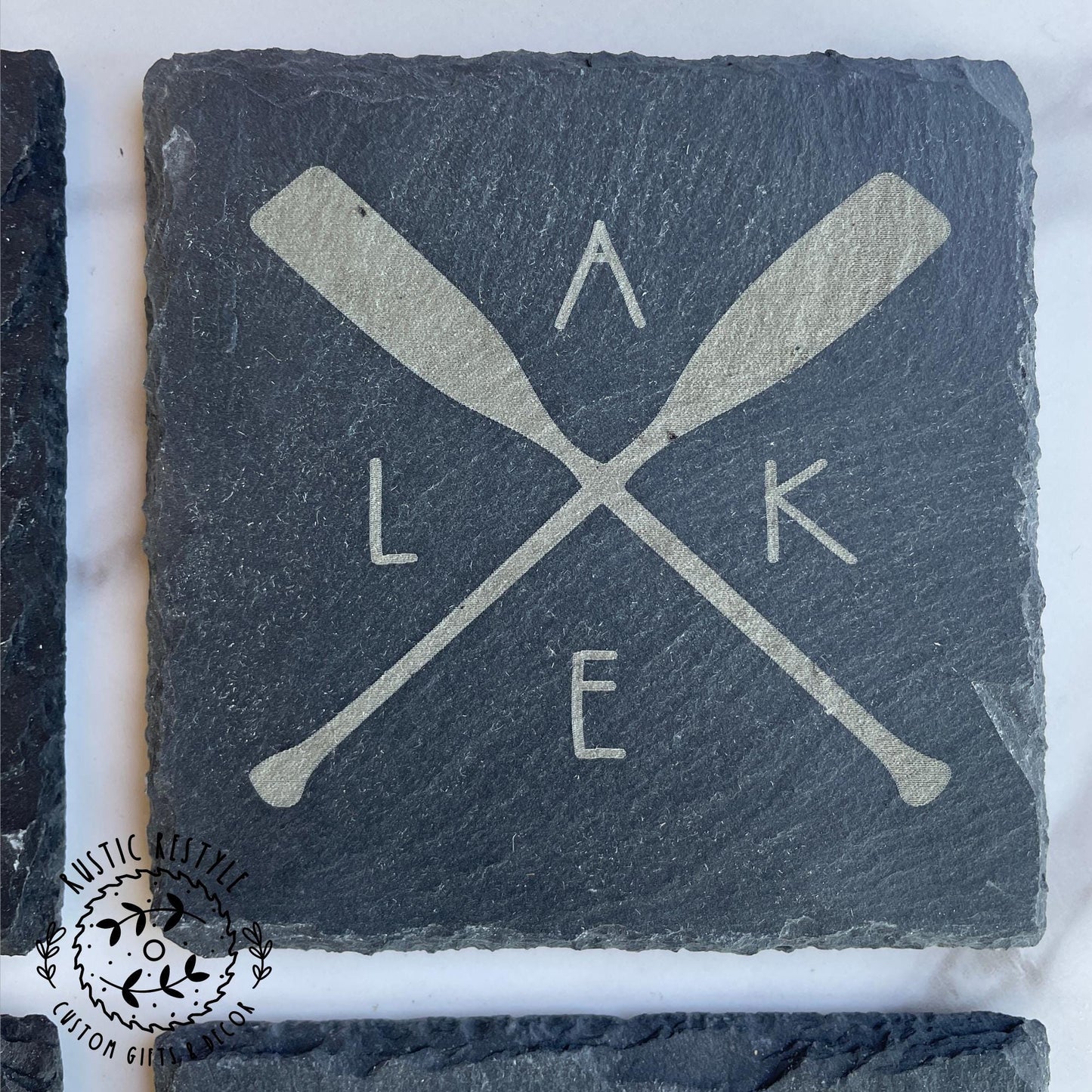 set of 4 Lake life, boat waves Slate Coasters