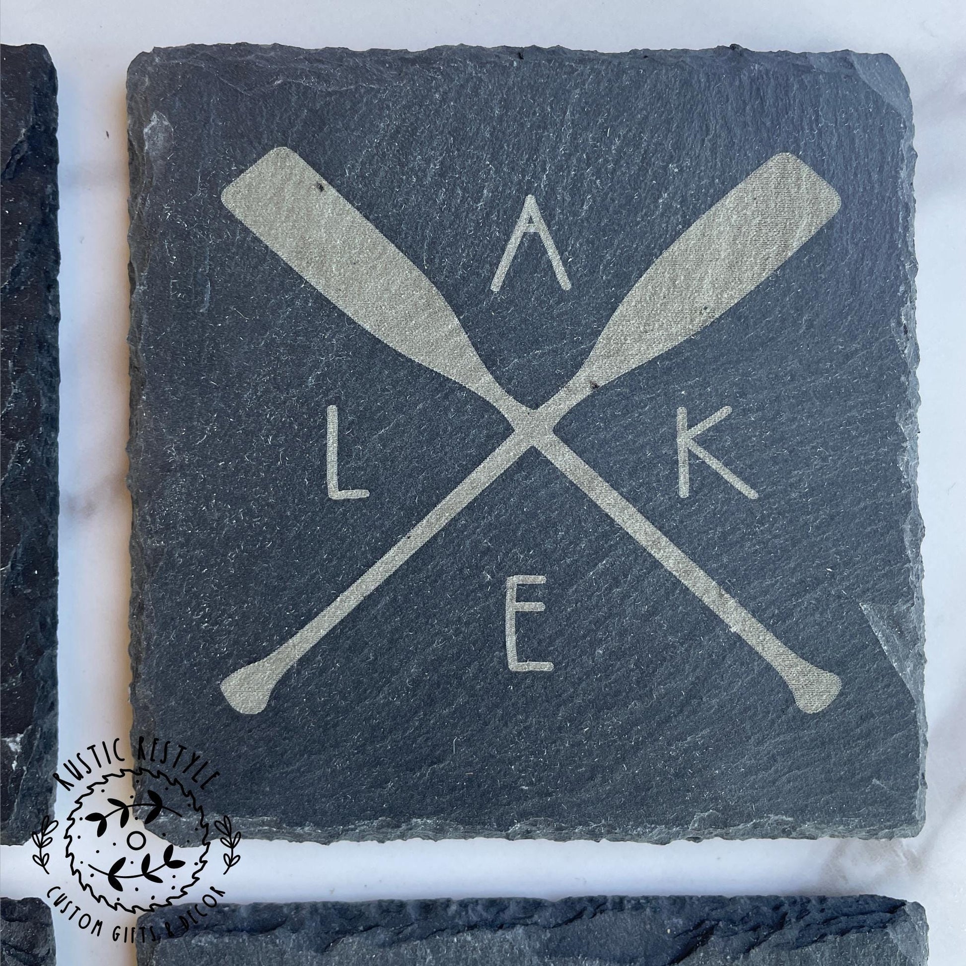 set of 4 Lake life, boat waves Slate Coasters