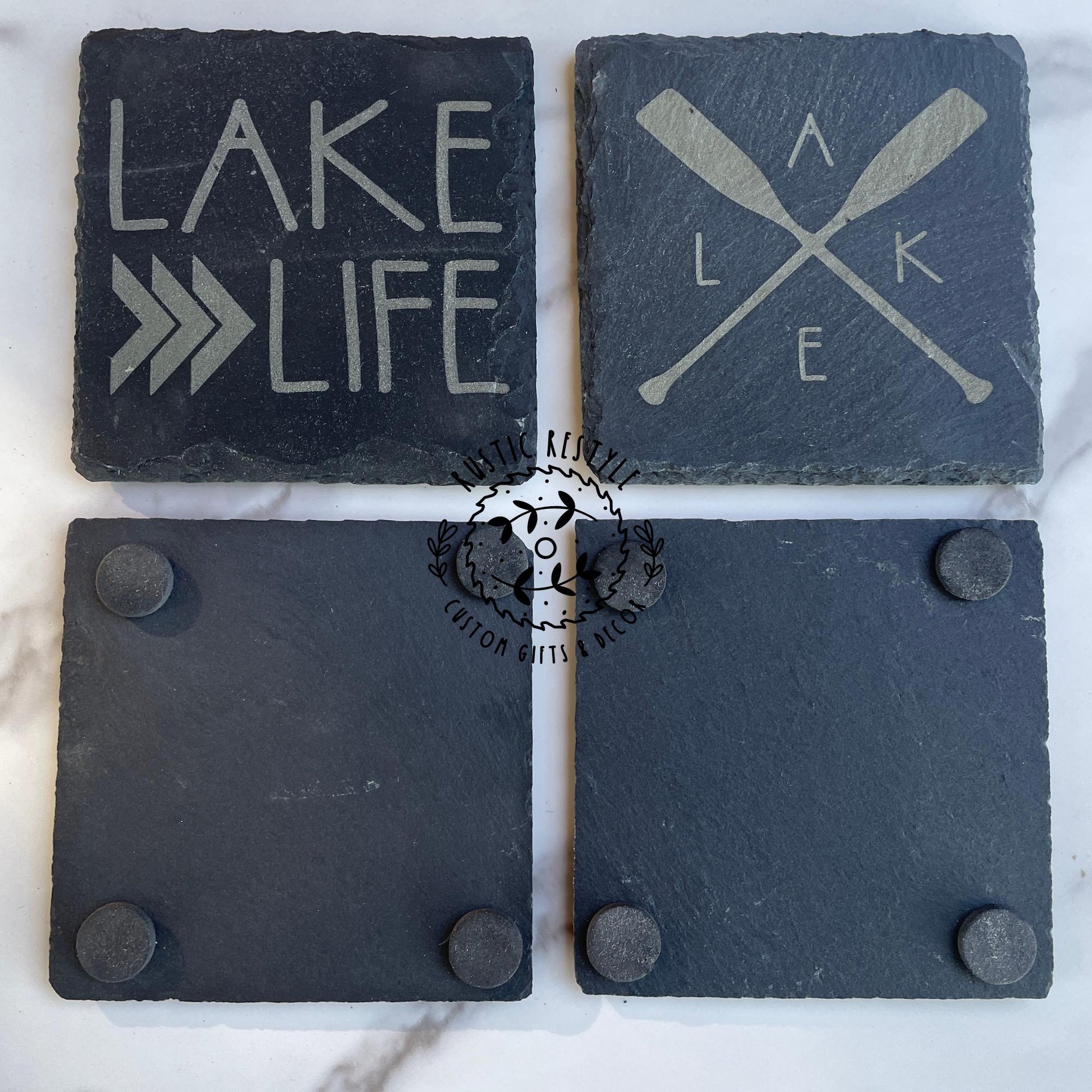 set of 4 Lake life, boat waves Slate Coasters