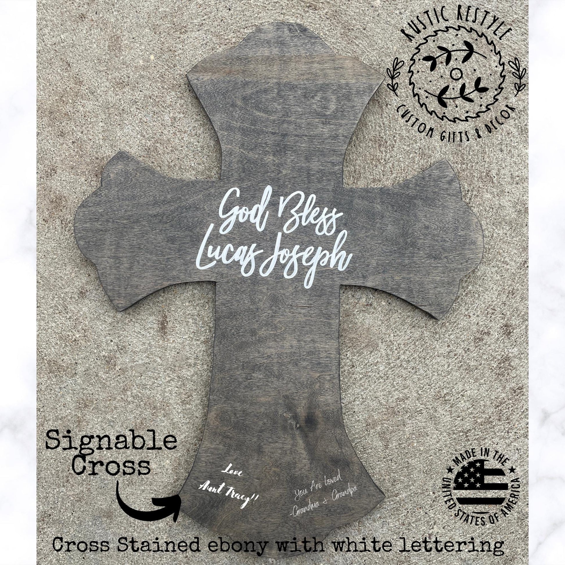 God Bless Personalized wooden cross, Baptism and confirmation sign-able crosses