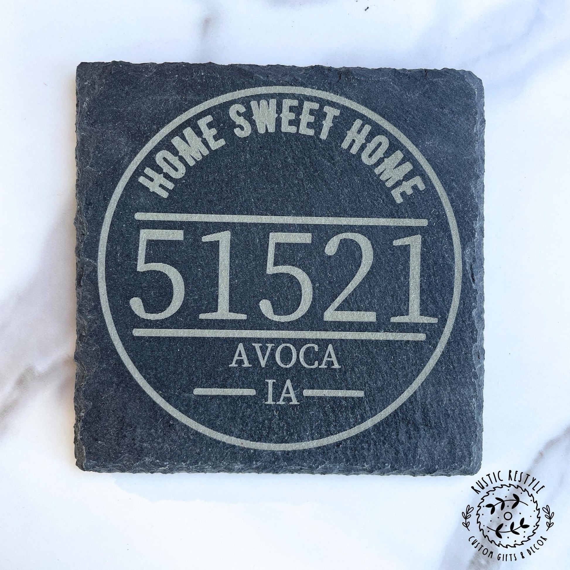 Personalized Zip code Stone Drinkware Coasters for Home Decor - Set of 4 Custom Gifts
