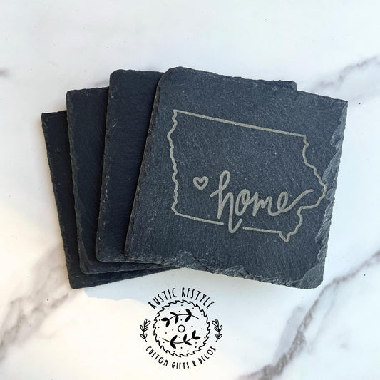 set of 4 Slate Coasters, custom home state gift