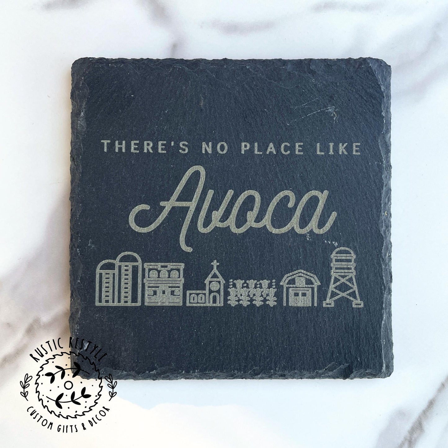 Small town scene set of 4 Slate Coasters, custom gift pick your town