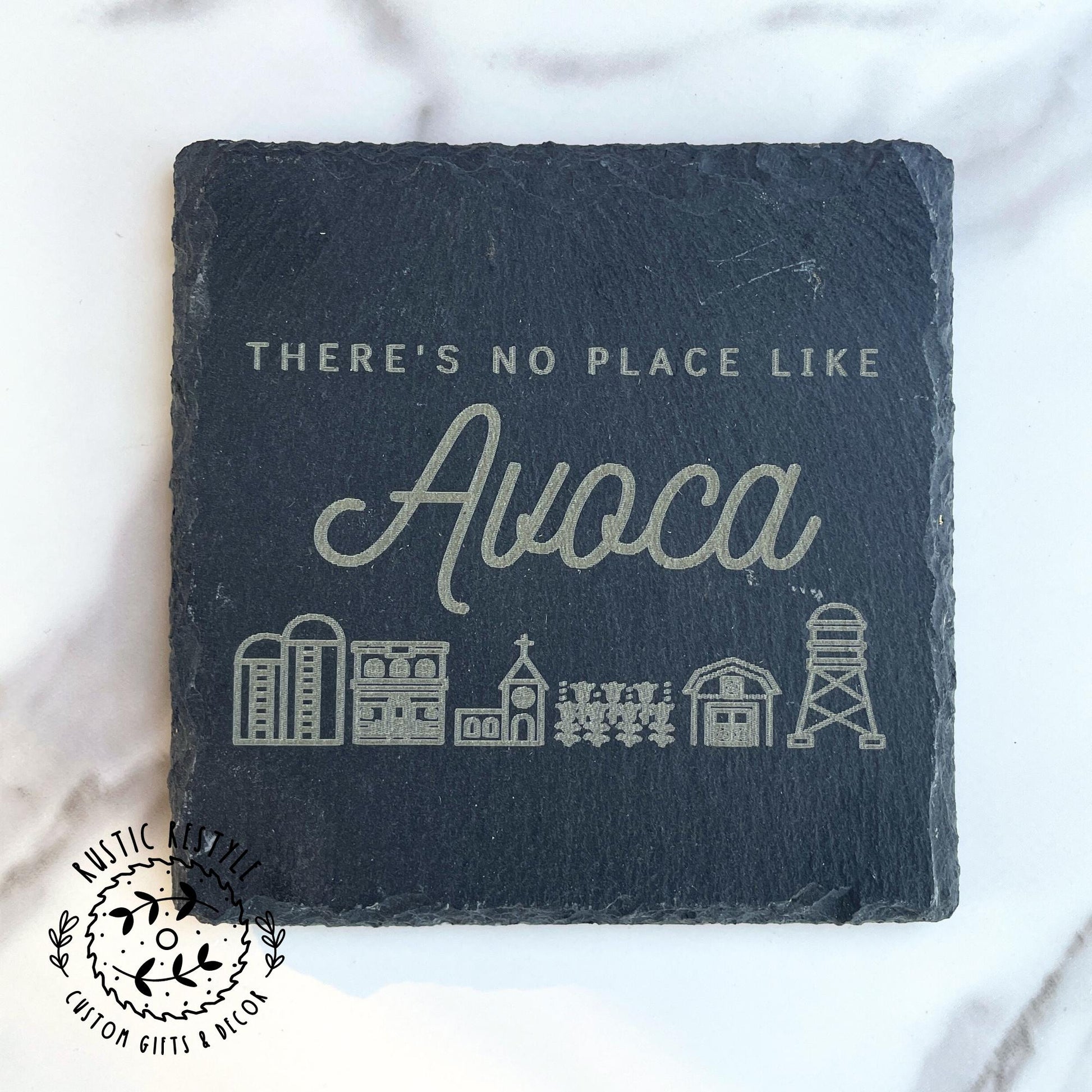 Small town scene set of 4 Slate Coasters, custom gift pick your town