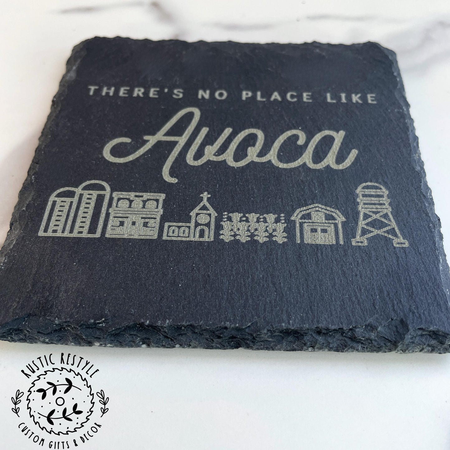 Small town scene set of 4 Slate Coasters, custom gift pick your town