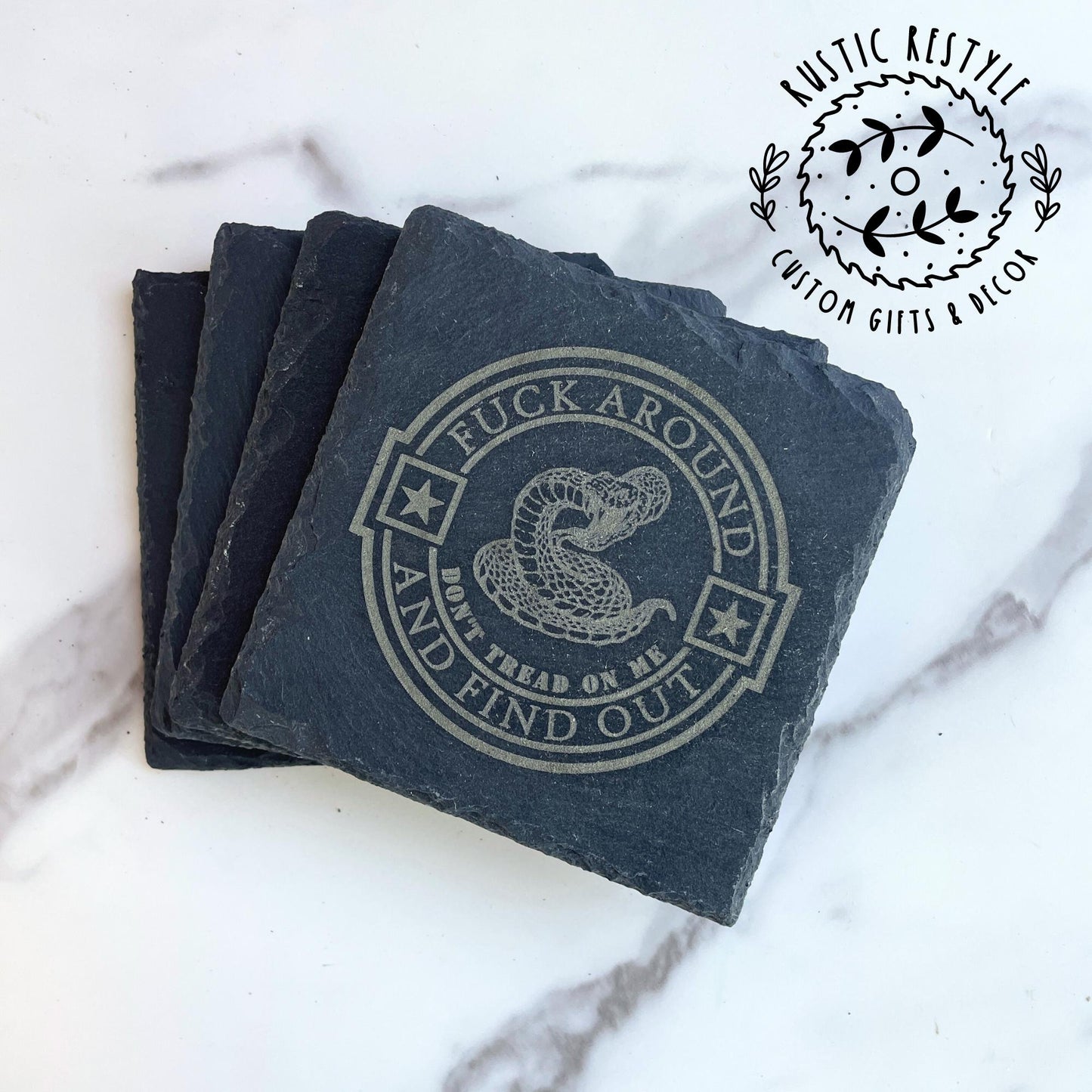 FAFO,Fuck around and find out set of 4 Slate Coasters, custom gift