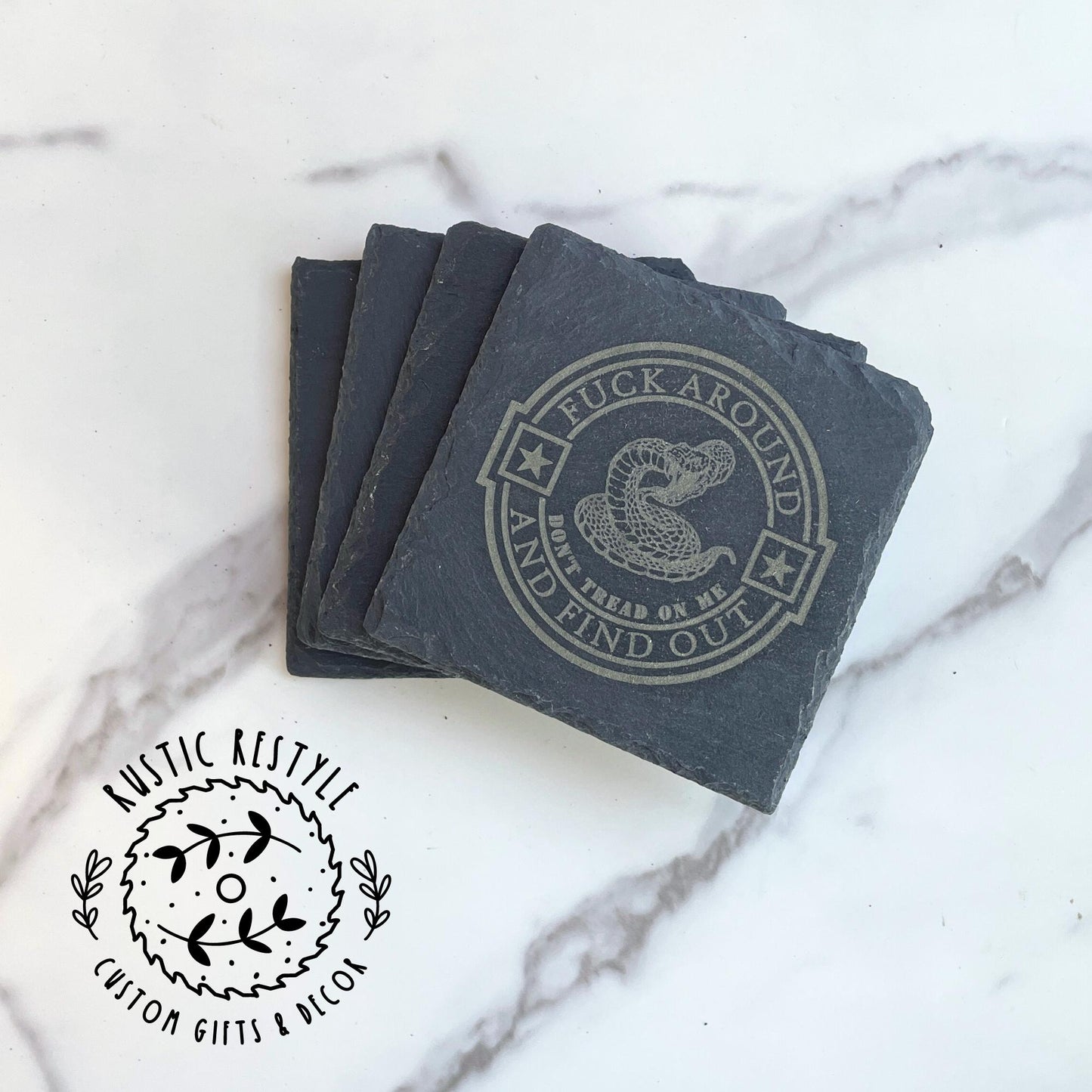 FAFO,Fuck around and find out set of 4 Slate Coasters, custom gift
