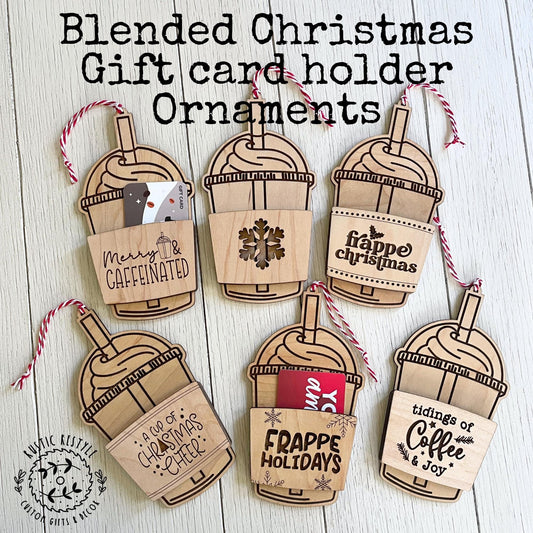 Wooden blended coffee cup ornament gift card holder