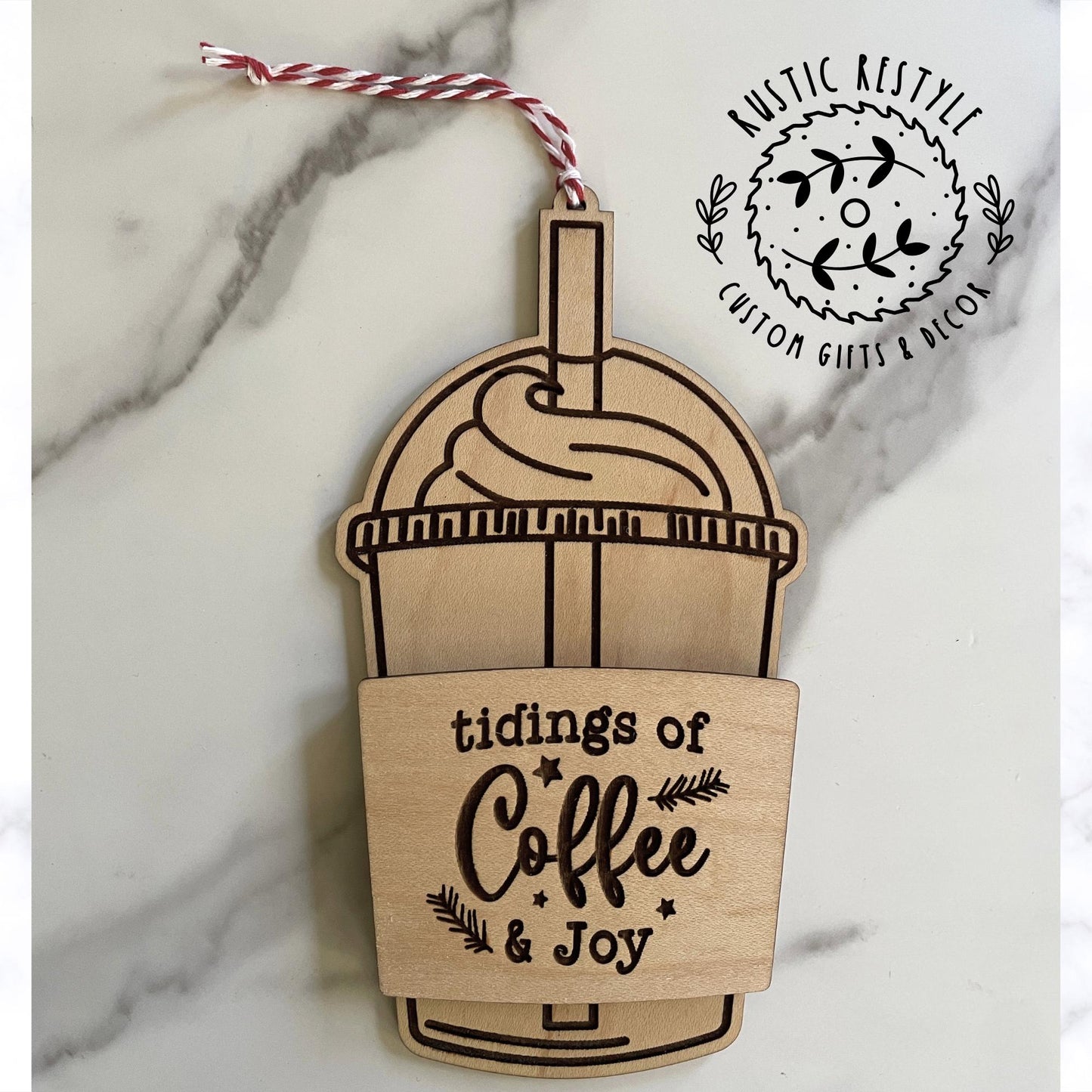 Wooden blended coffee cup ornament gift card holder