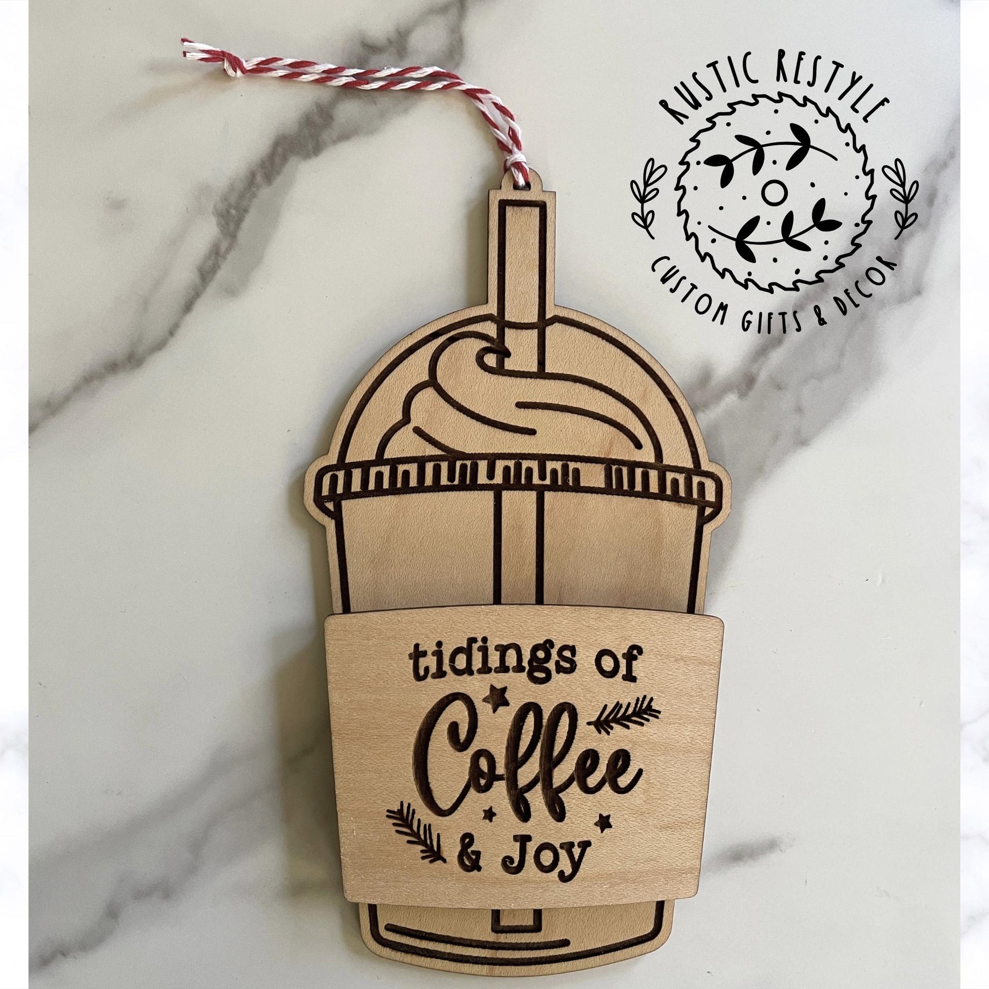 Wooden blended coffee cup ornament gift card holder