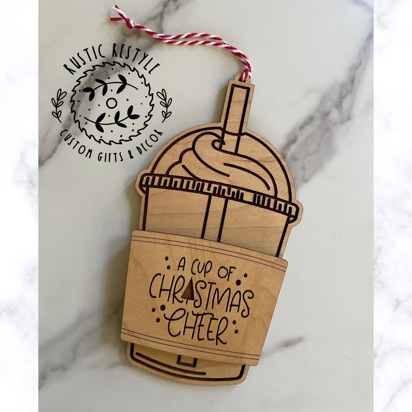 Wooden blended coffee cup ornament gift card holder
