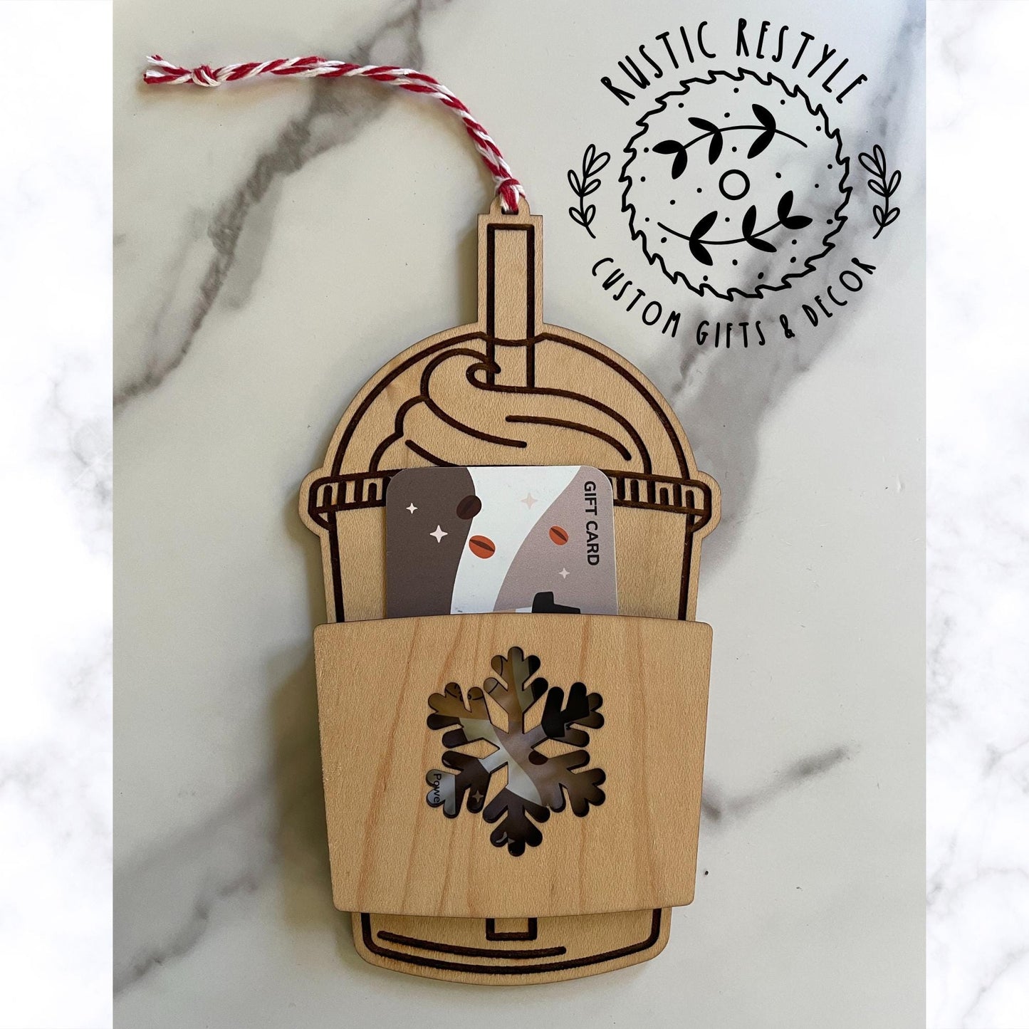 Wooden blended coffee cup ornament gift card holder
