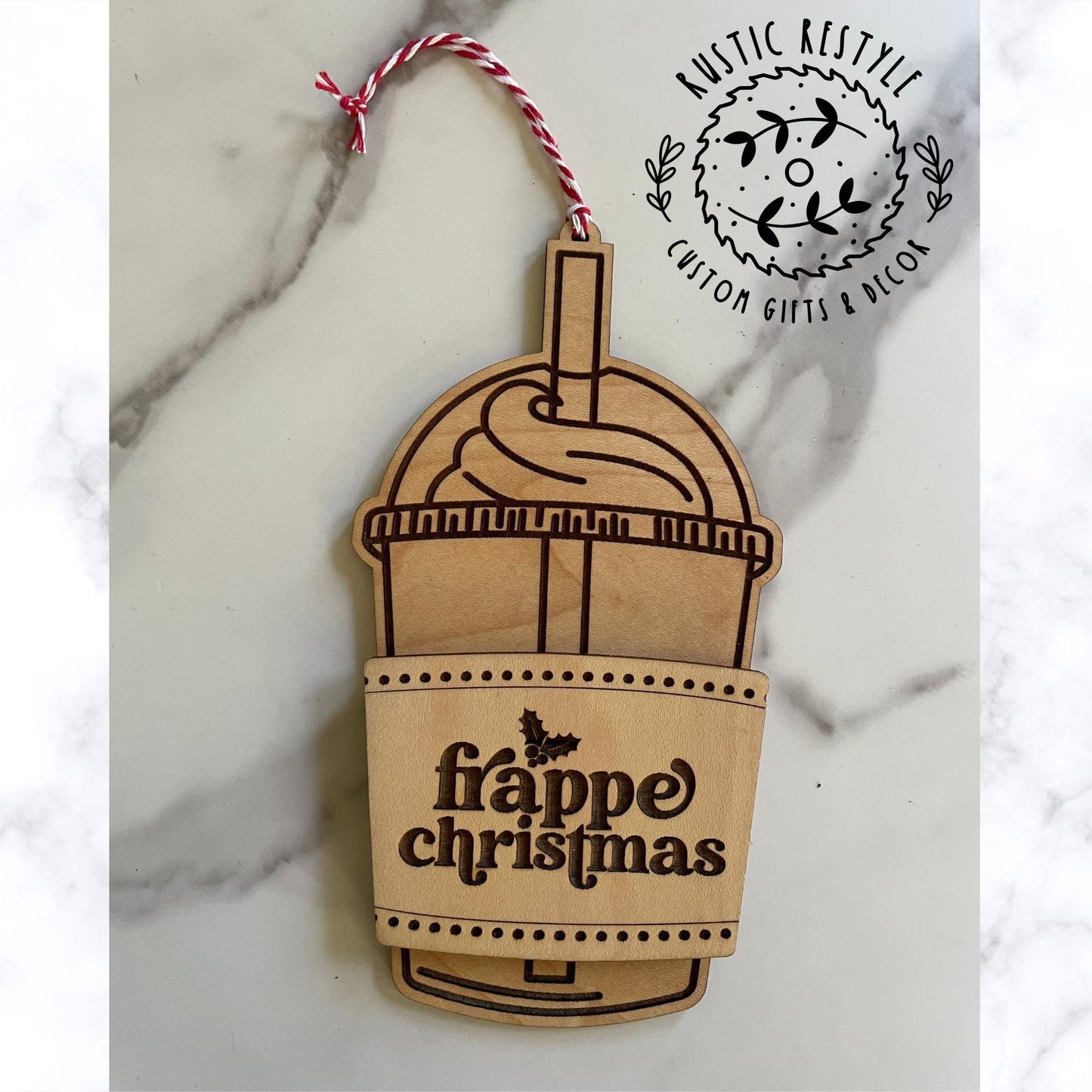 Wooden blended coffee cup ornament gift card holder