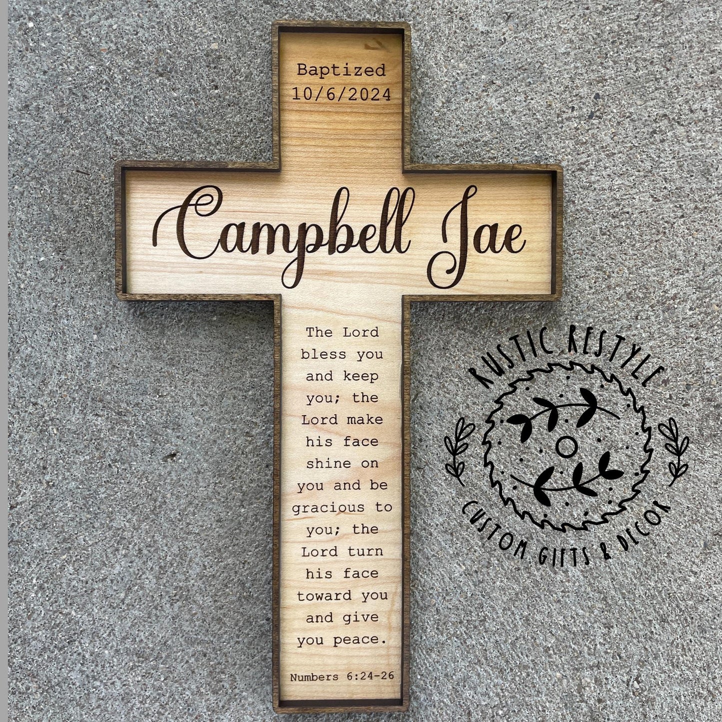 Christening Baptism sign, godparent or godchild present, Personalized Wood dedication cross
