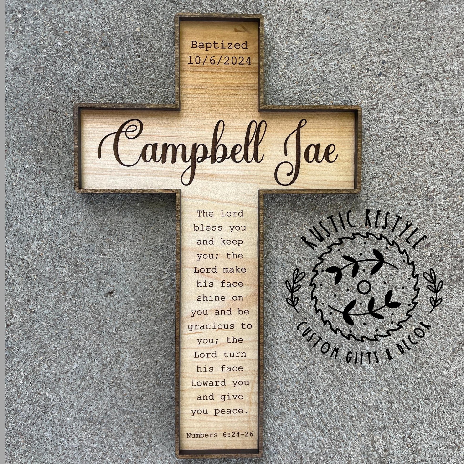 Christening Baptism sign, godparent or godchild present, Personalized Wood dedication cross
