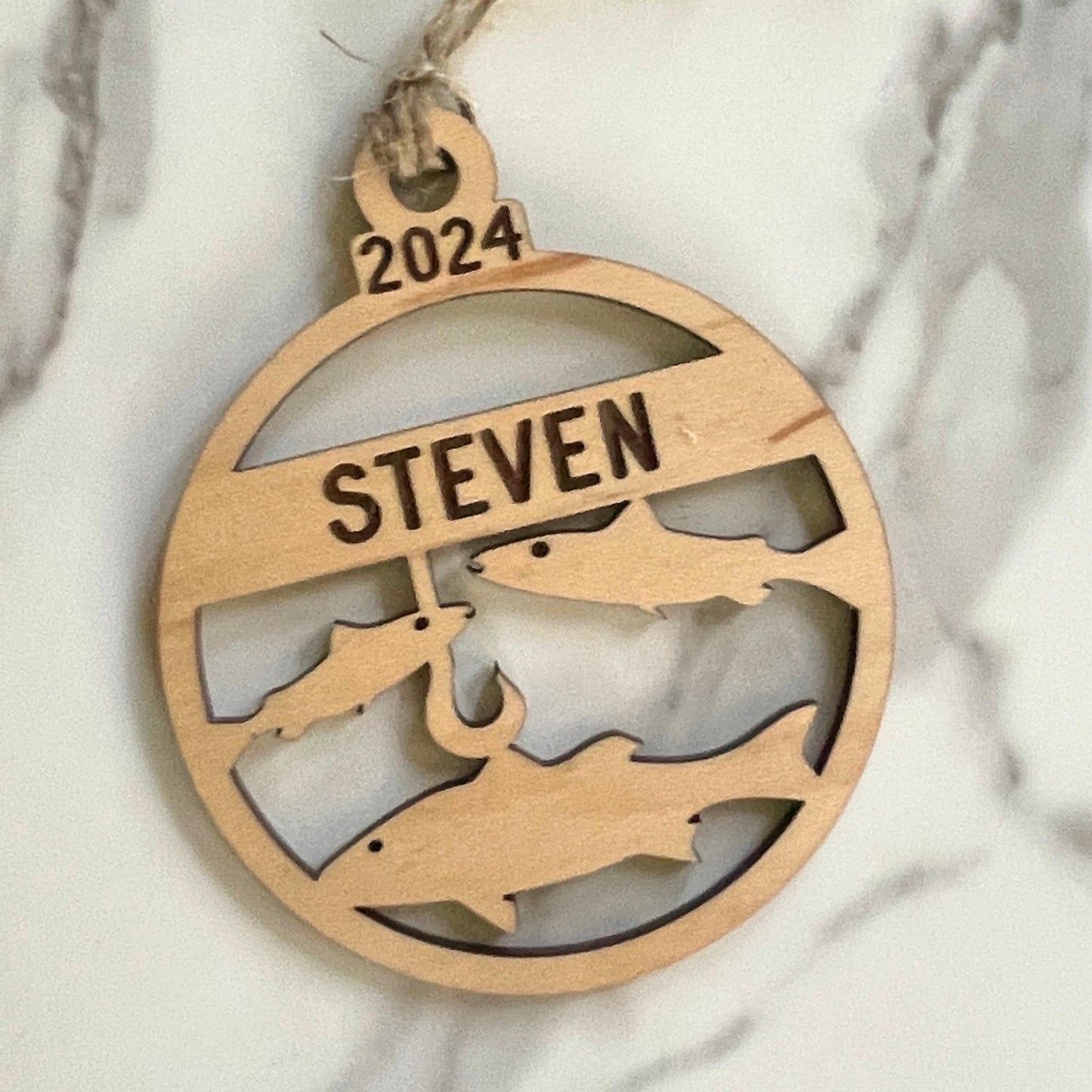 Fishing bobber ornament, Personalized fishing bobber with fish Christmas tree ornament