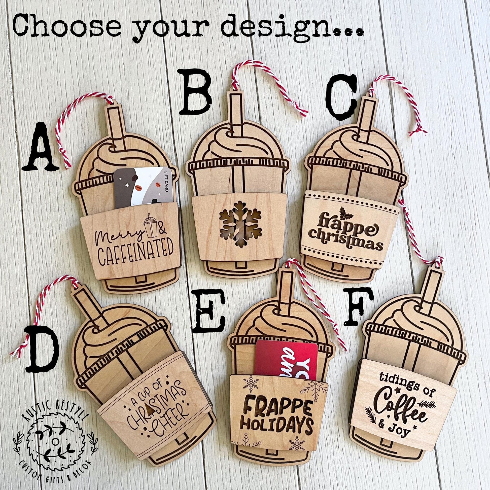 Wooden blended coffee cup ornament gift card holder