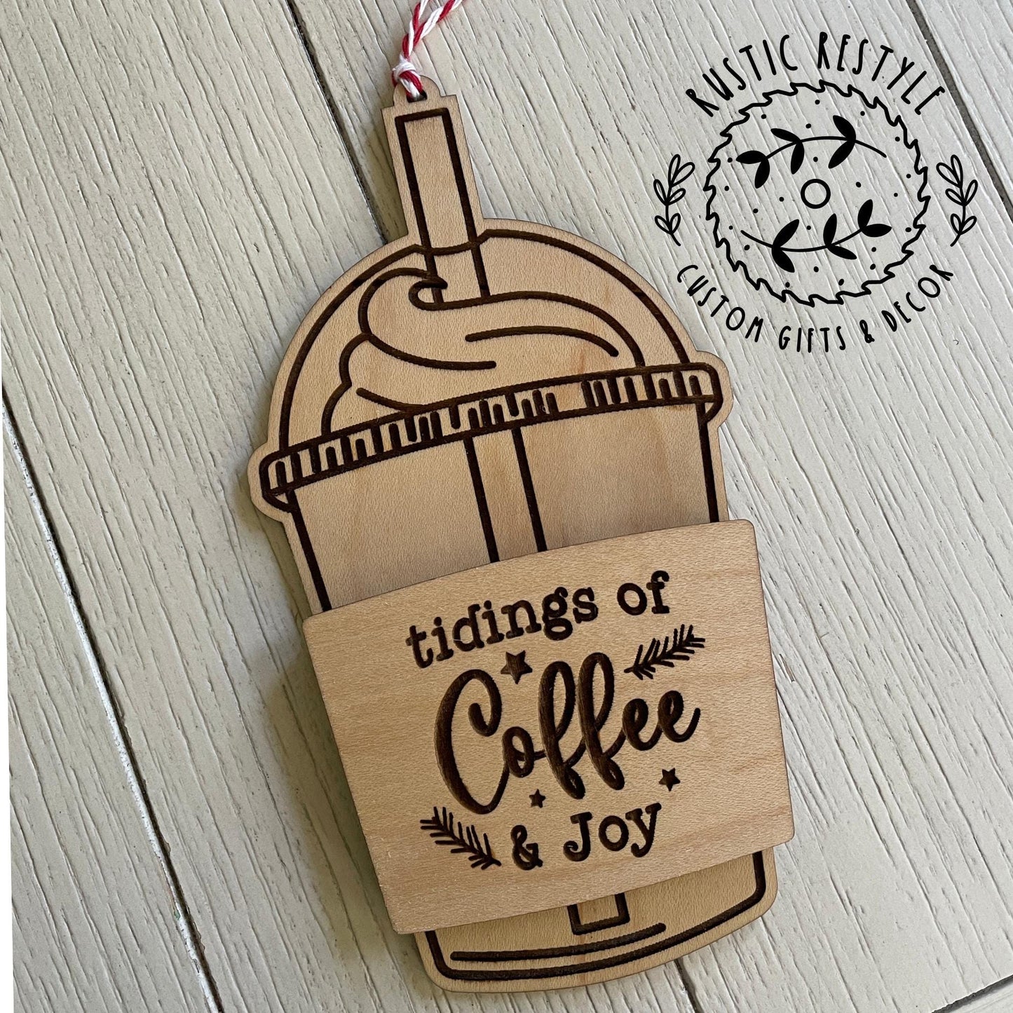 Wooden blended coffee cup ornament gift card holder