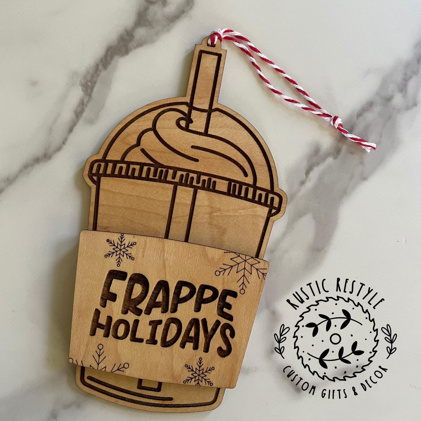Wooden blended coffee cup ornament gift card holder
