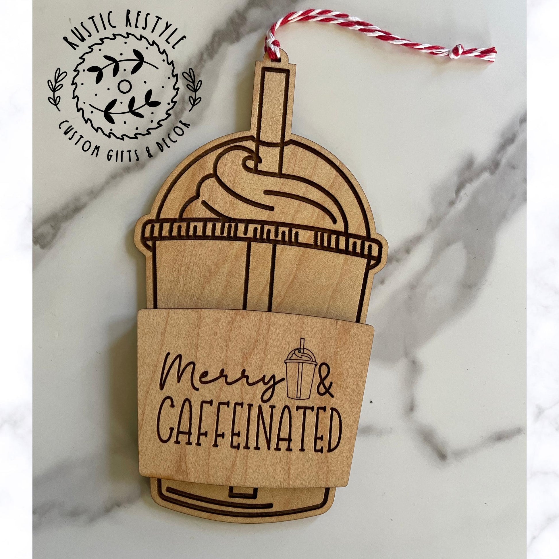 Wooden blended coffee cup ornament gift card holder