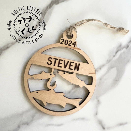 Fishing bobber ornament, Personalized fishing bobber with fish Christmas tree ornament