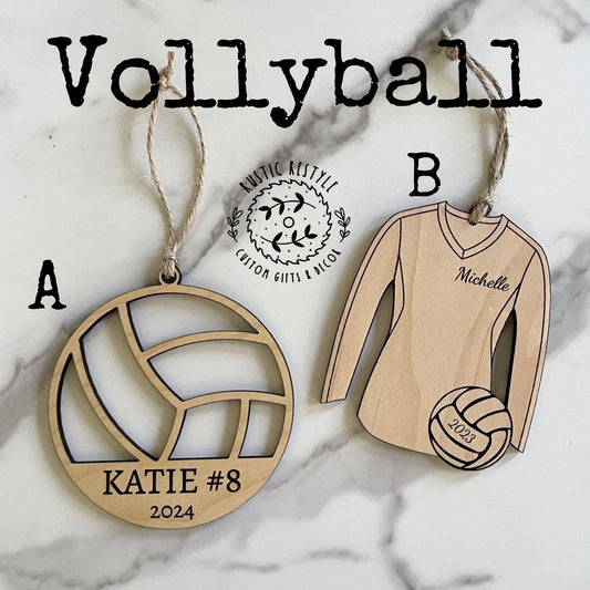 Volleyball Ornament, Personalized wood volleyball ornament