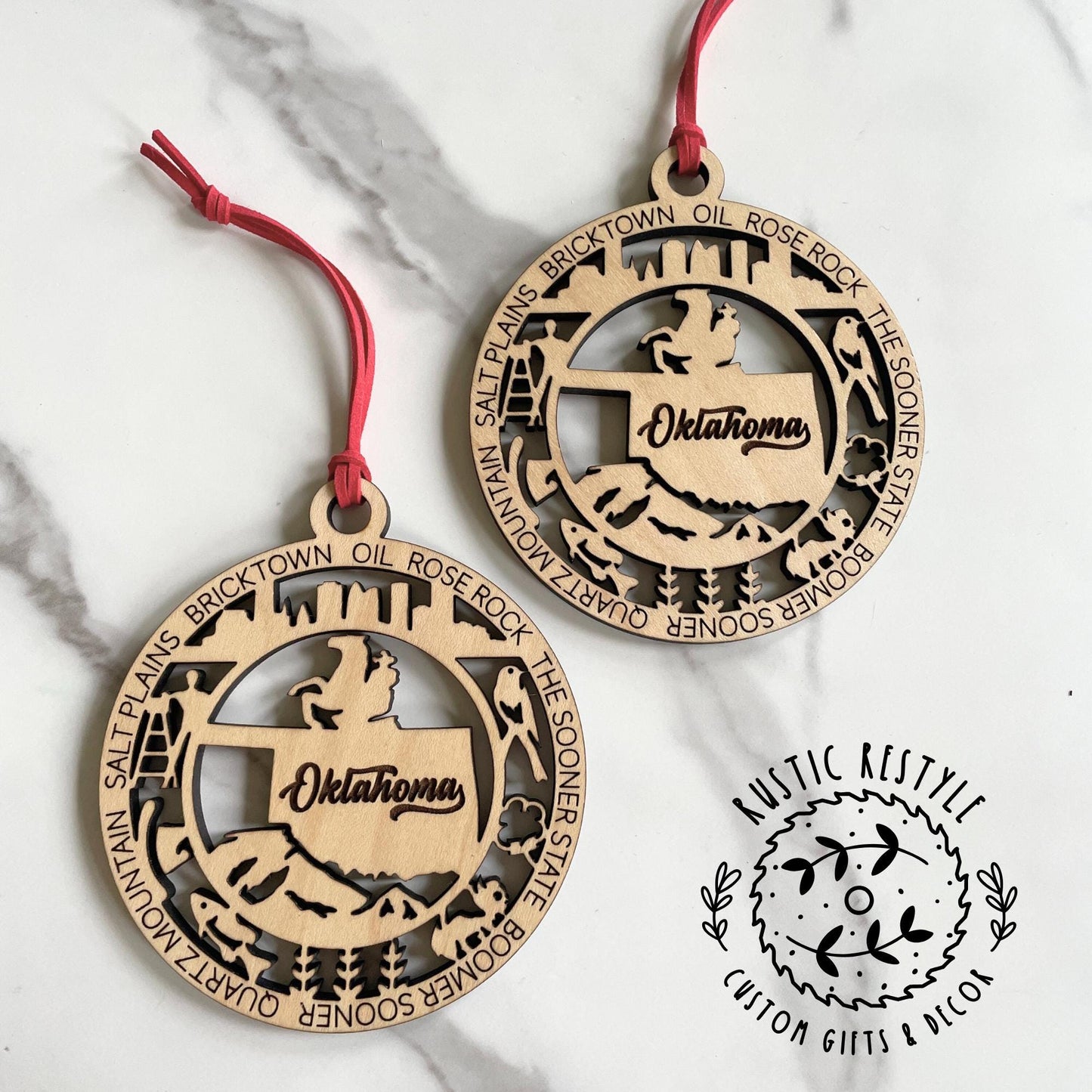Oklahoma landmark Ornament, Boomer Sooner,