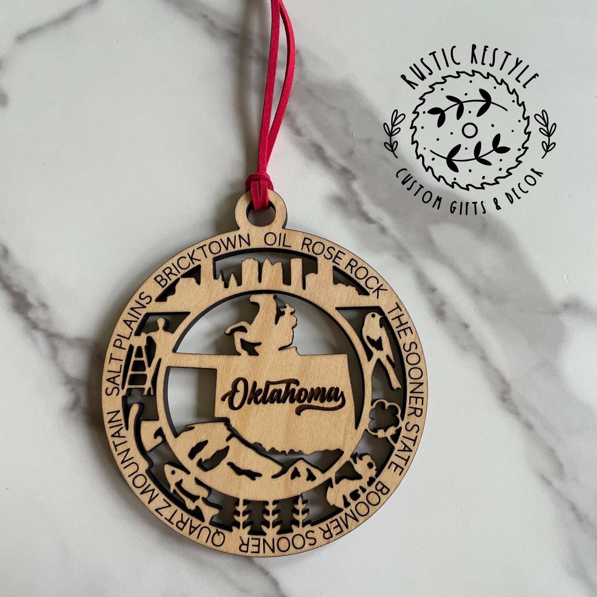 Oklahoma landmark Ornament, Boomer Sooner,